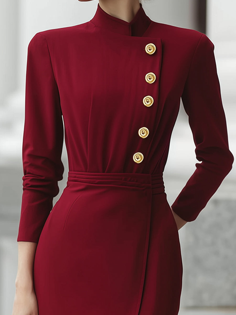 Elegant Structured Button-Front Midi Dress