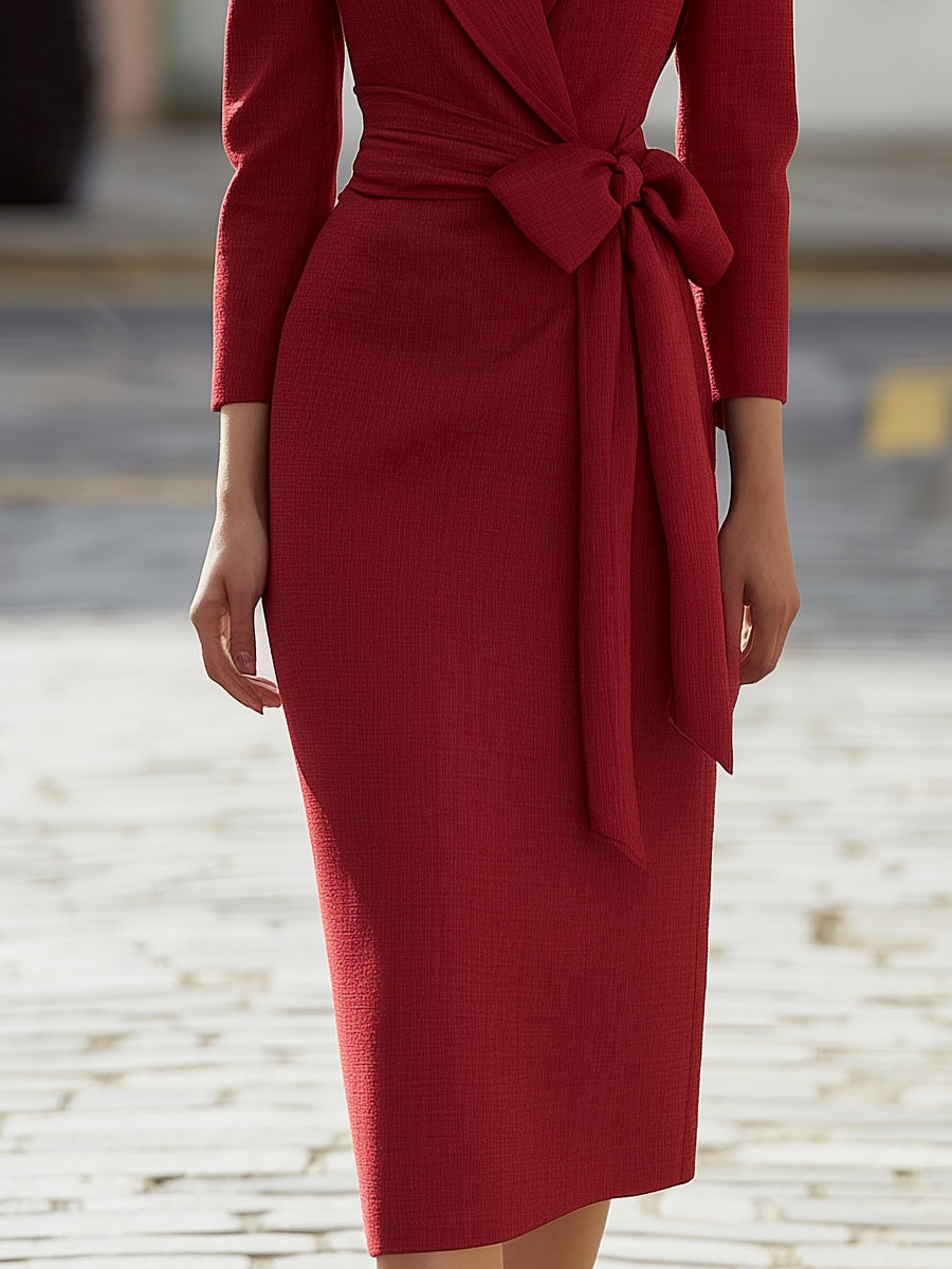 Tailored Texture Blazer-Wrap Midi Dress