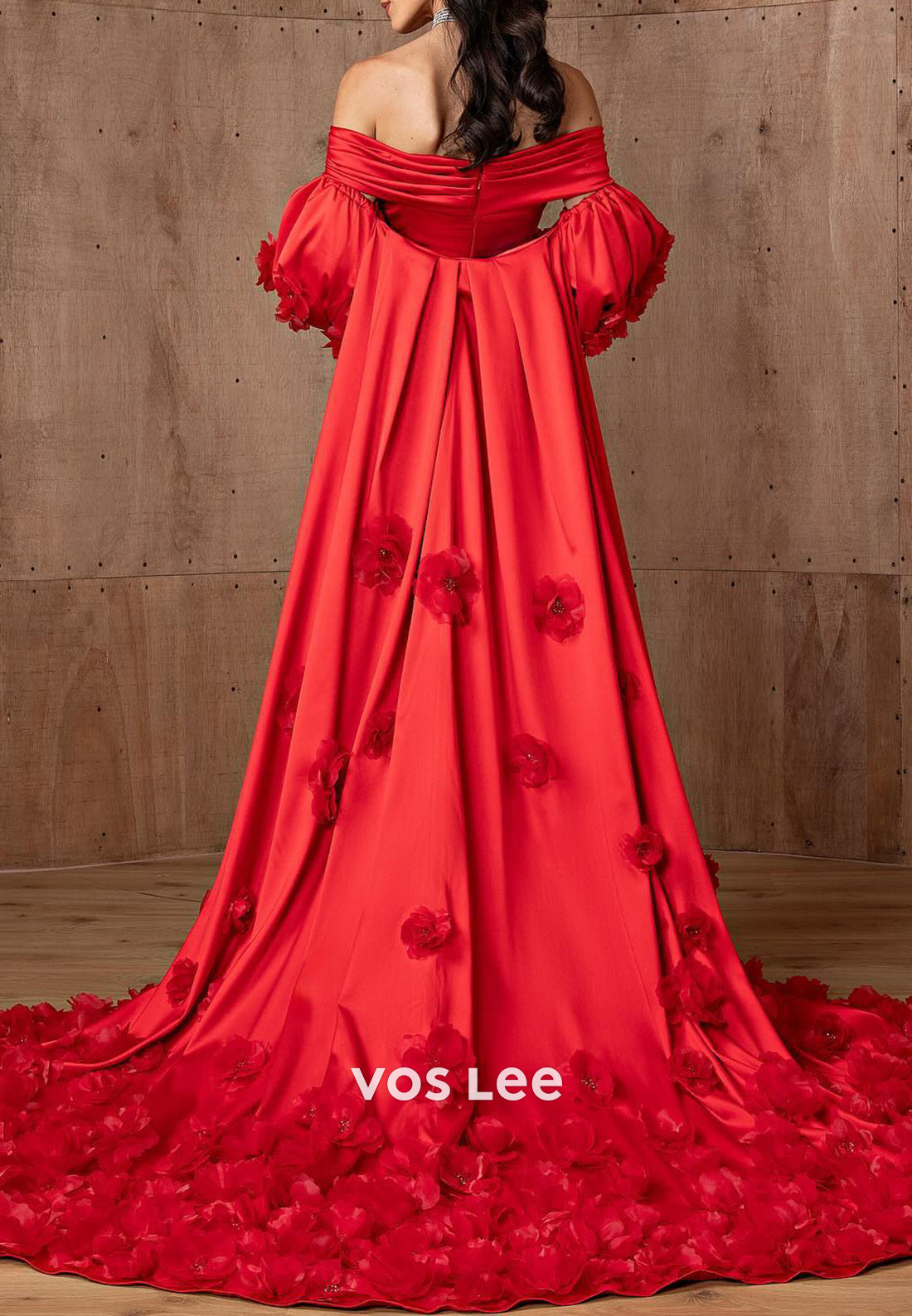 Red Off the Shoulder Short Sleeve Appliques Mermaid Prom Dresses