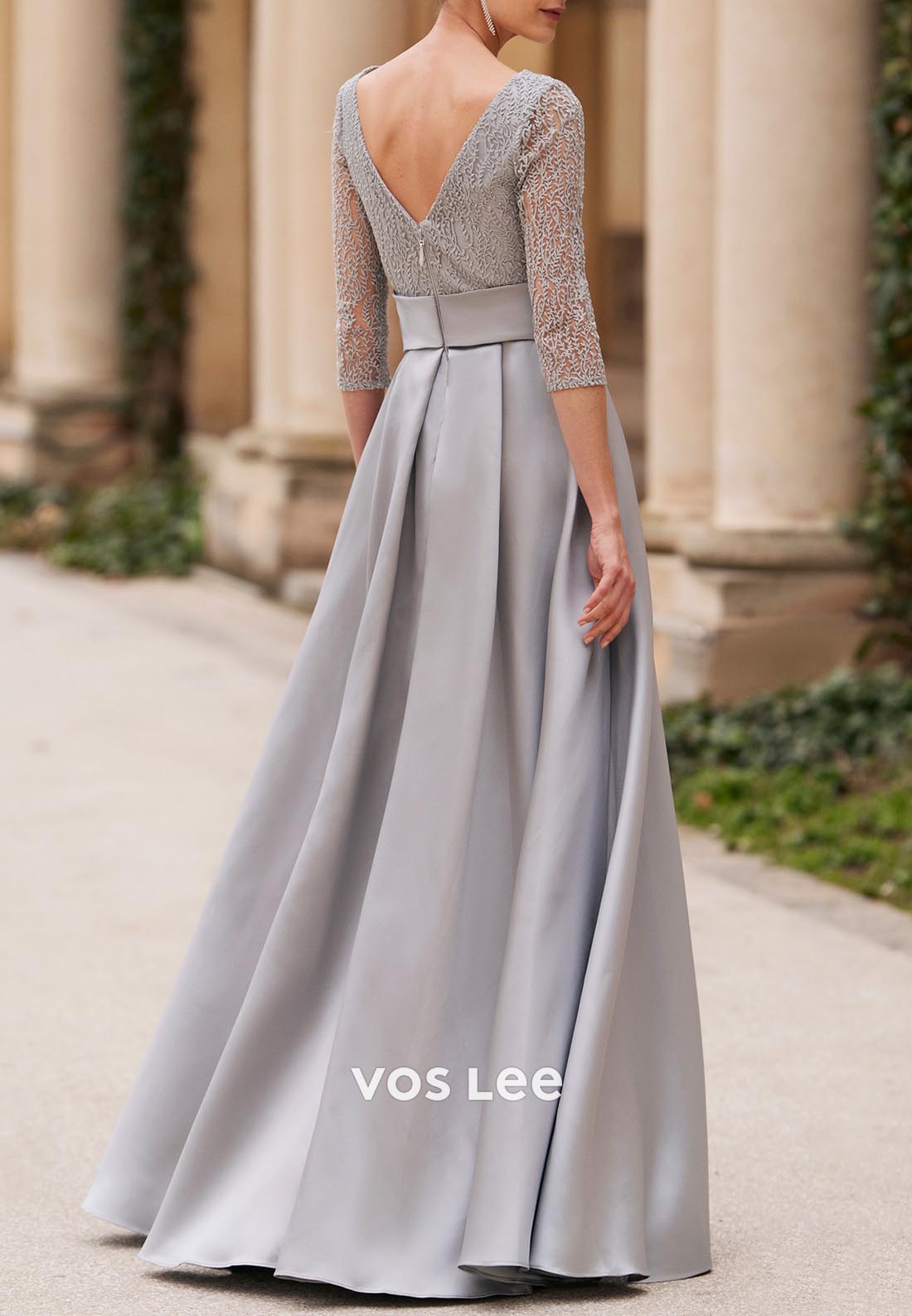 Ornate 3/4 Sleeve A-Line Scoop Floor-Length Mother of Bride Dresses with High Split