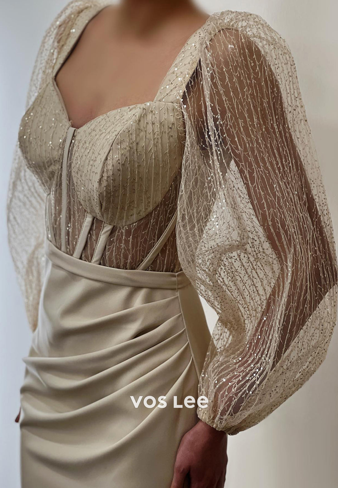 Elegant & Luxurious Long Sleeve Tulle Sweetheart Floor-Length Sheath Evening Dresses
