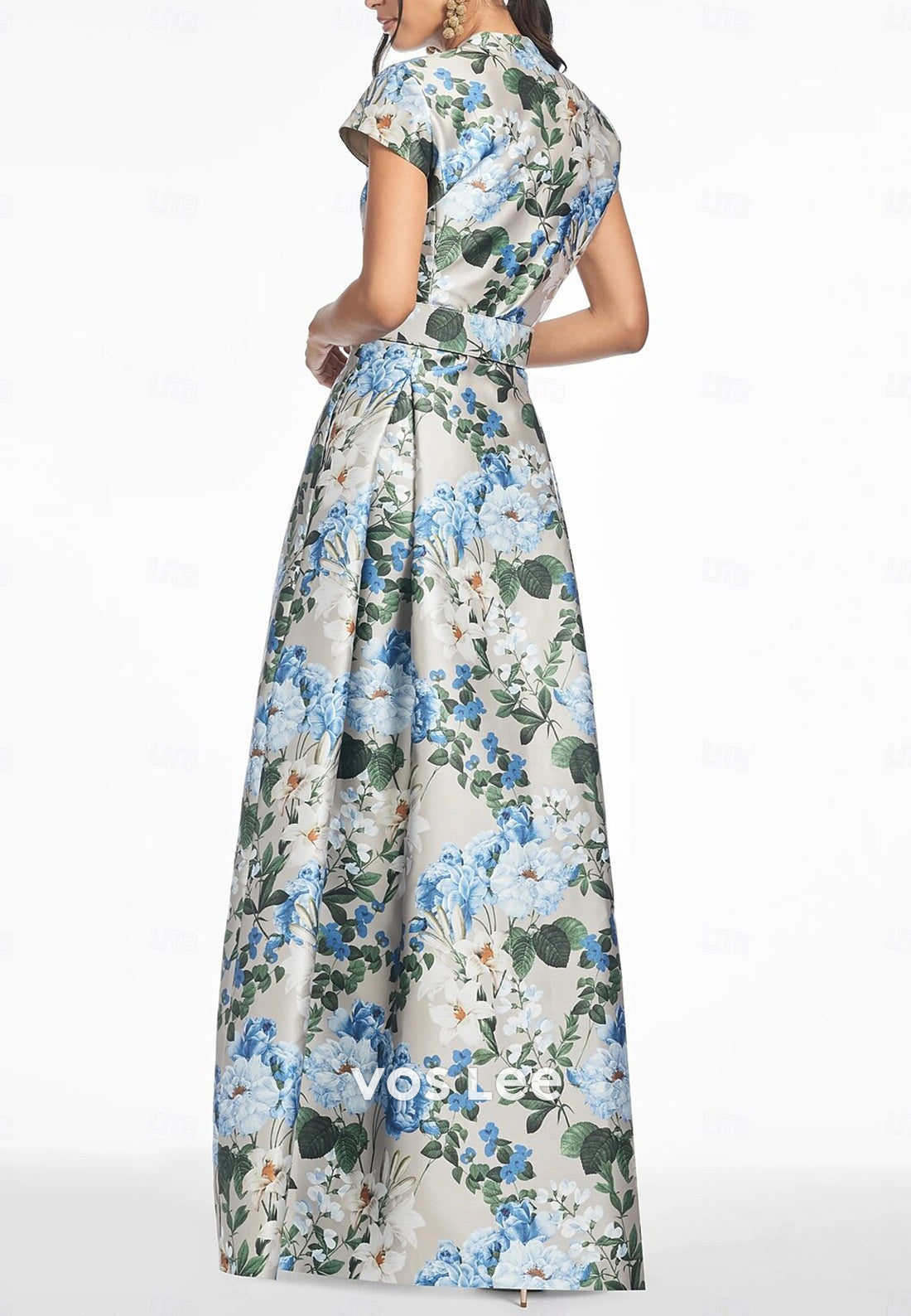 A-Line V Neck Empire Waist Floral Embellished Mother of Bride Dresses with Pockets