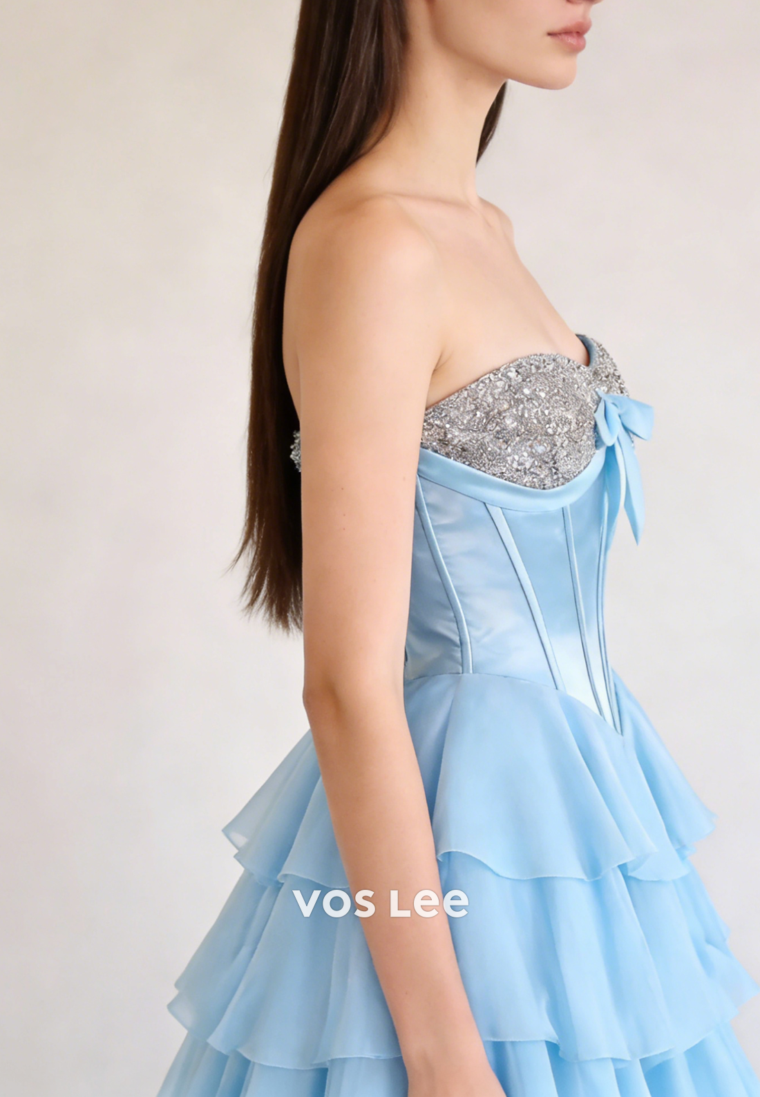 Luxury Blue Sweetheart A-Line Prom Gowns Long With Layered Tierred