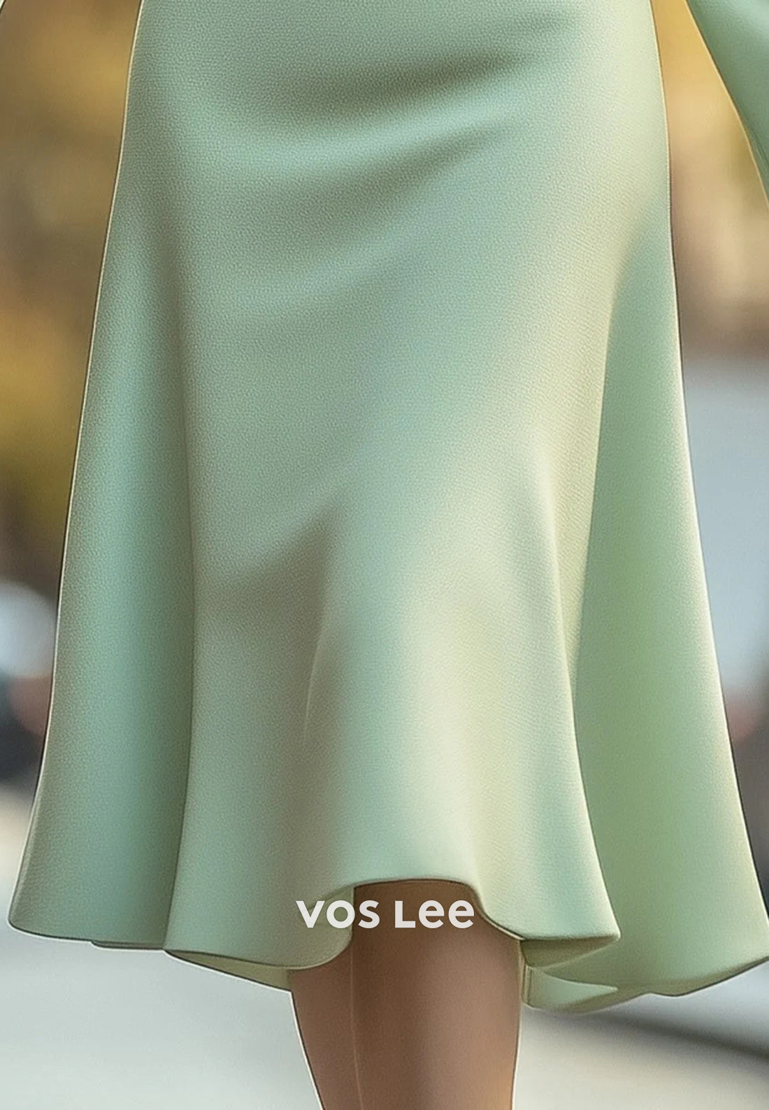Bell Sleeves Scoop Flowers Embellished Tea-Length Mermaid Wedding Guest Dresses