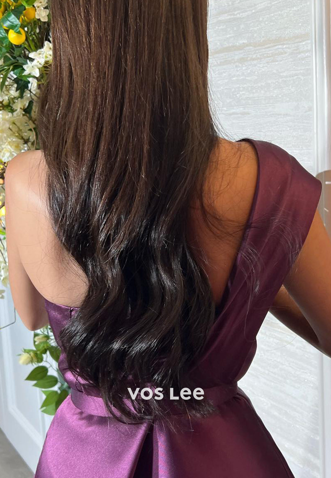 Simple A-Line One Shoulder Grape Pleated Evening Dresses