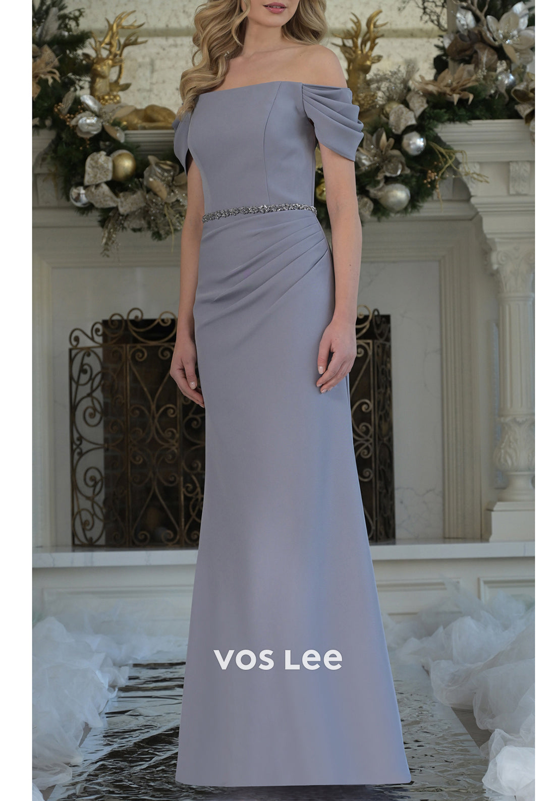 Simple Off the Shoulder Pleated Long Mermaid Mother of Bride Dresses
