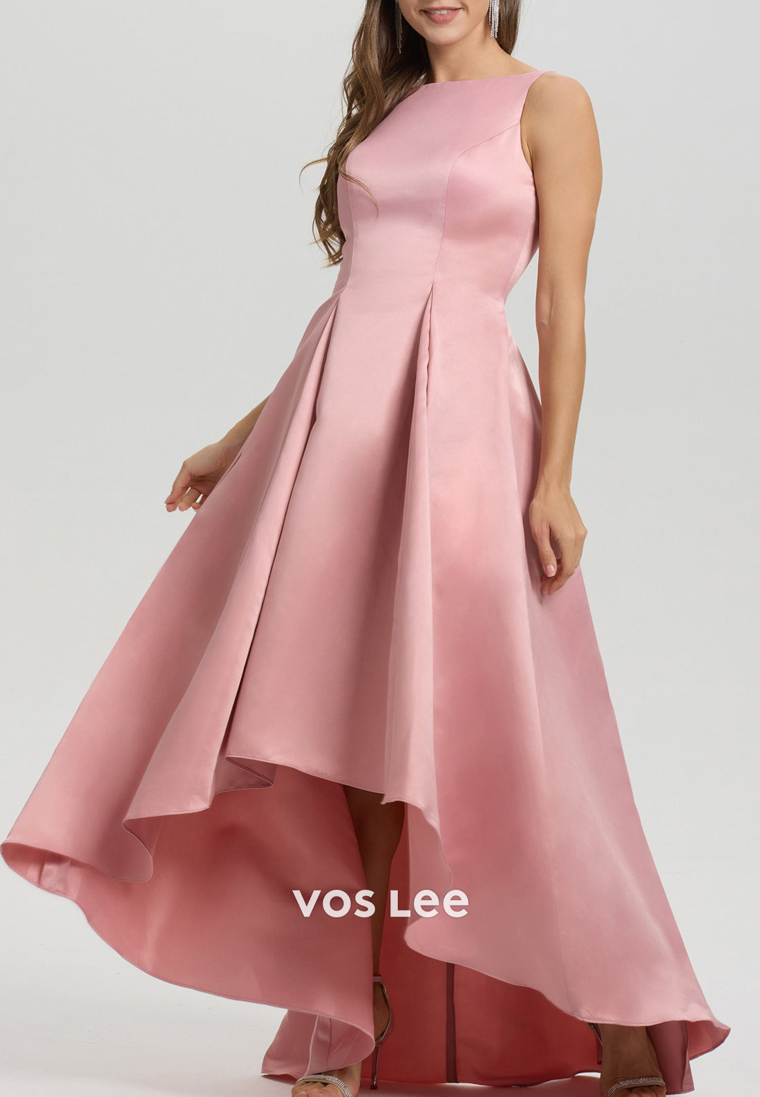 A-Line High Low Scoop Floor-Length Pleated Mother of Bride Dresses Formal Dresses