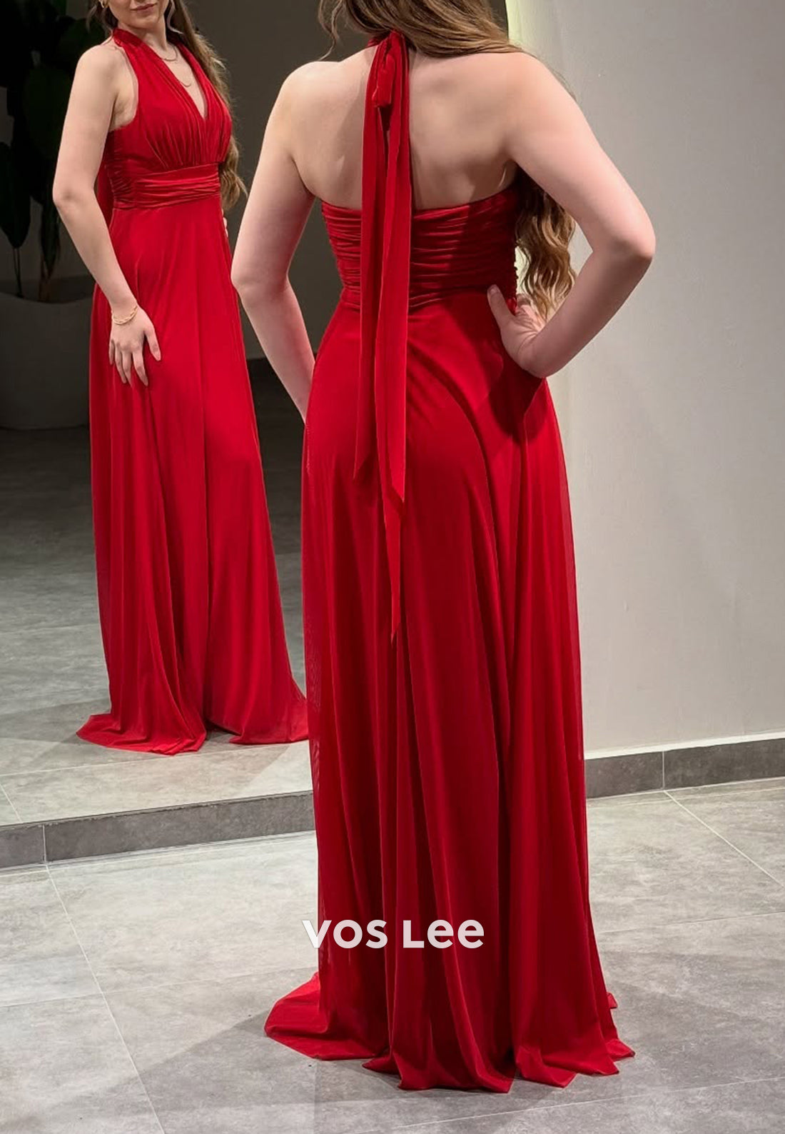 Sexy and Sleek A-Line Halter Pleated Floor-Length Evening Dresses