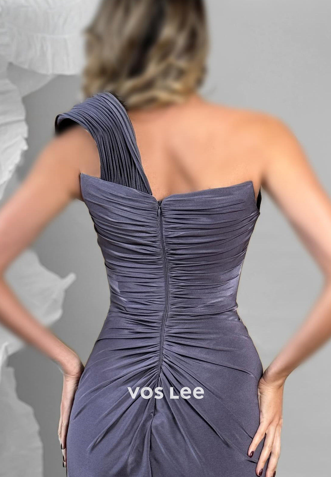 One Shoulder Sweetheart Pleated Side Split Mermaid Prom Dresses with Sweep Train