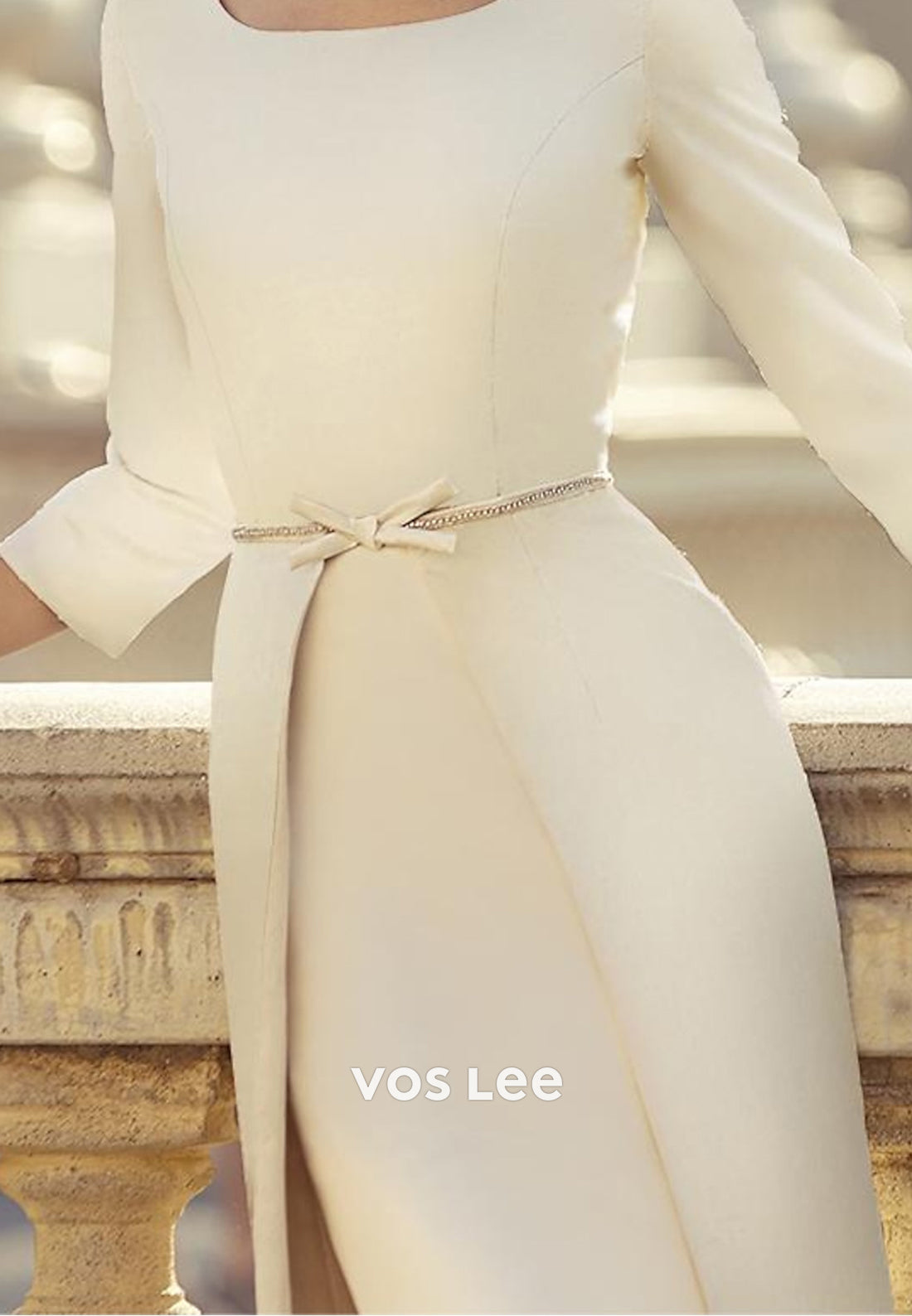 Simple & Couture 3/4 Sleeve Scoop Mermaid Mother of Bride Dresses