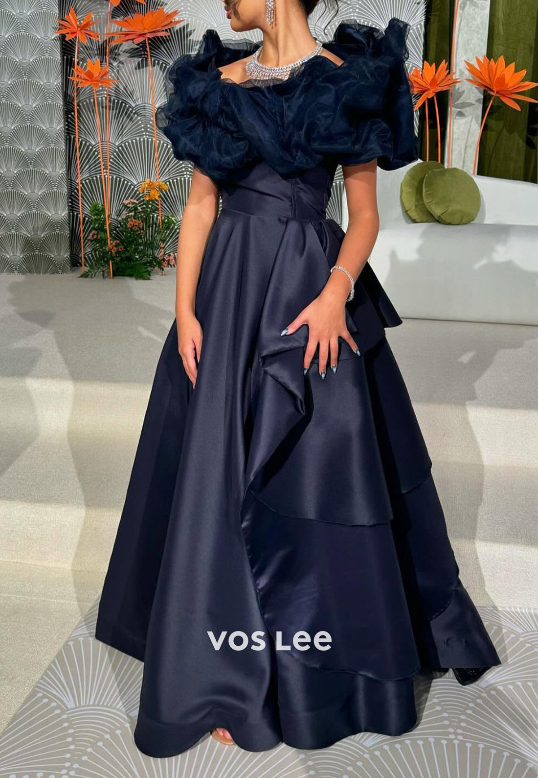 Empire Waist A-Line Off the Shoulder Bowknot Pleated Floor-Length Evening Dresses