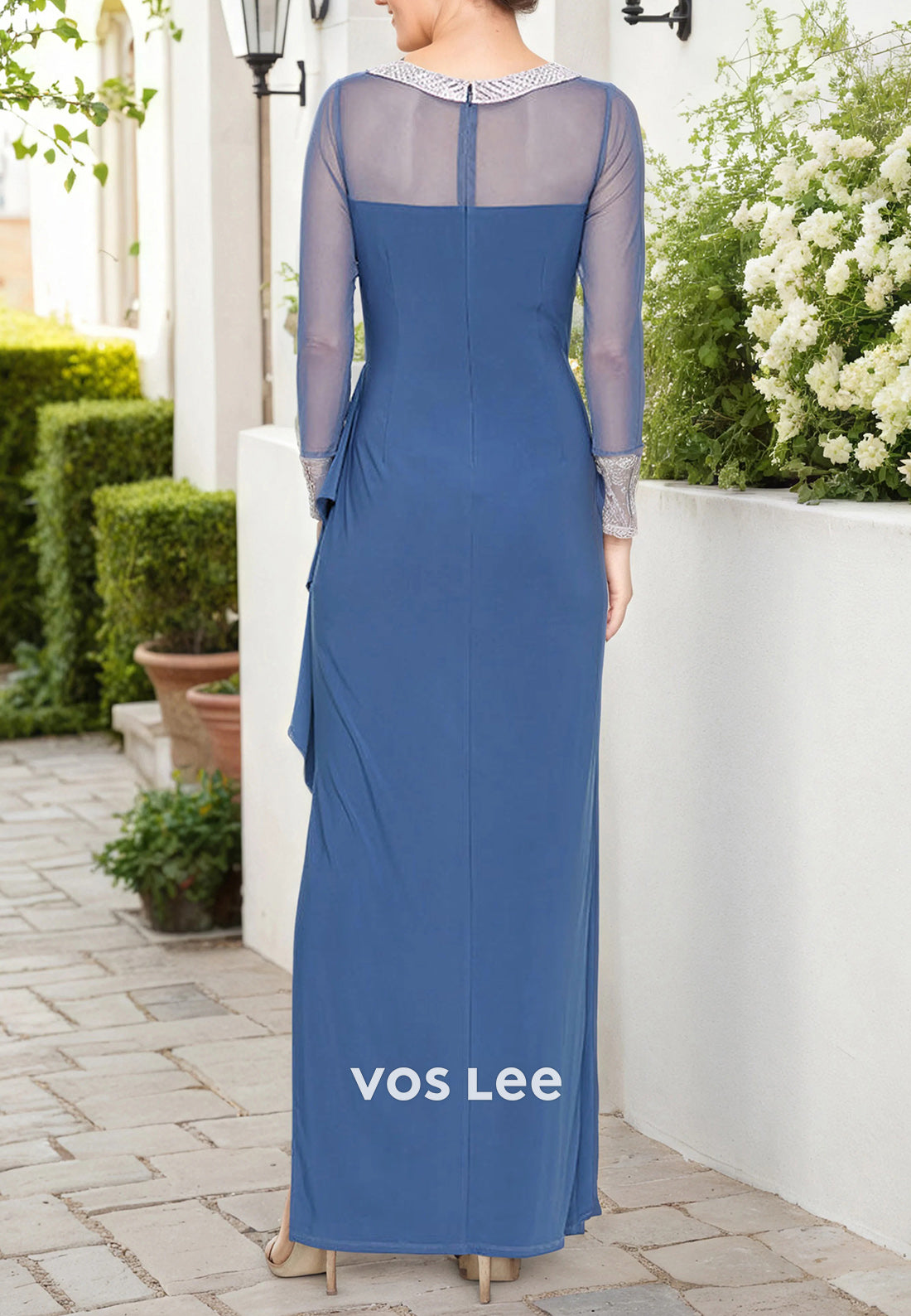 3/4 Sleeve Illusion Sweetheart Ankle-Length Pleated Mother of Bride Dresses with Split