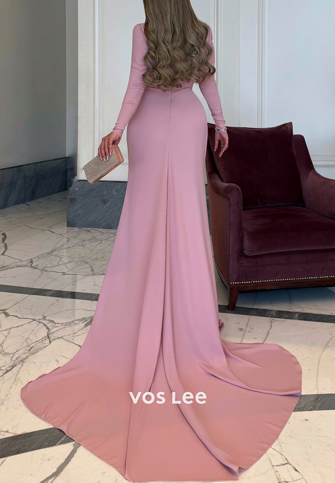 Sexy and Sleek Long Sleeve V Neck Mermaid Evening Dresses with Court Train