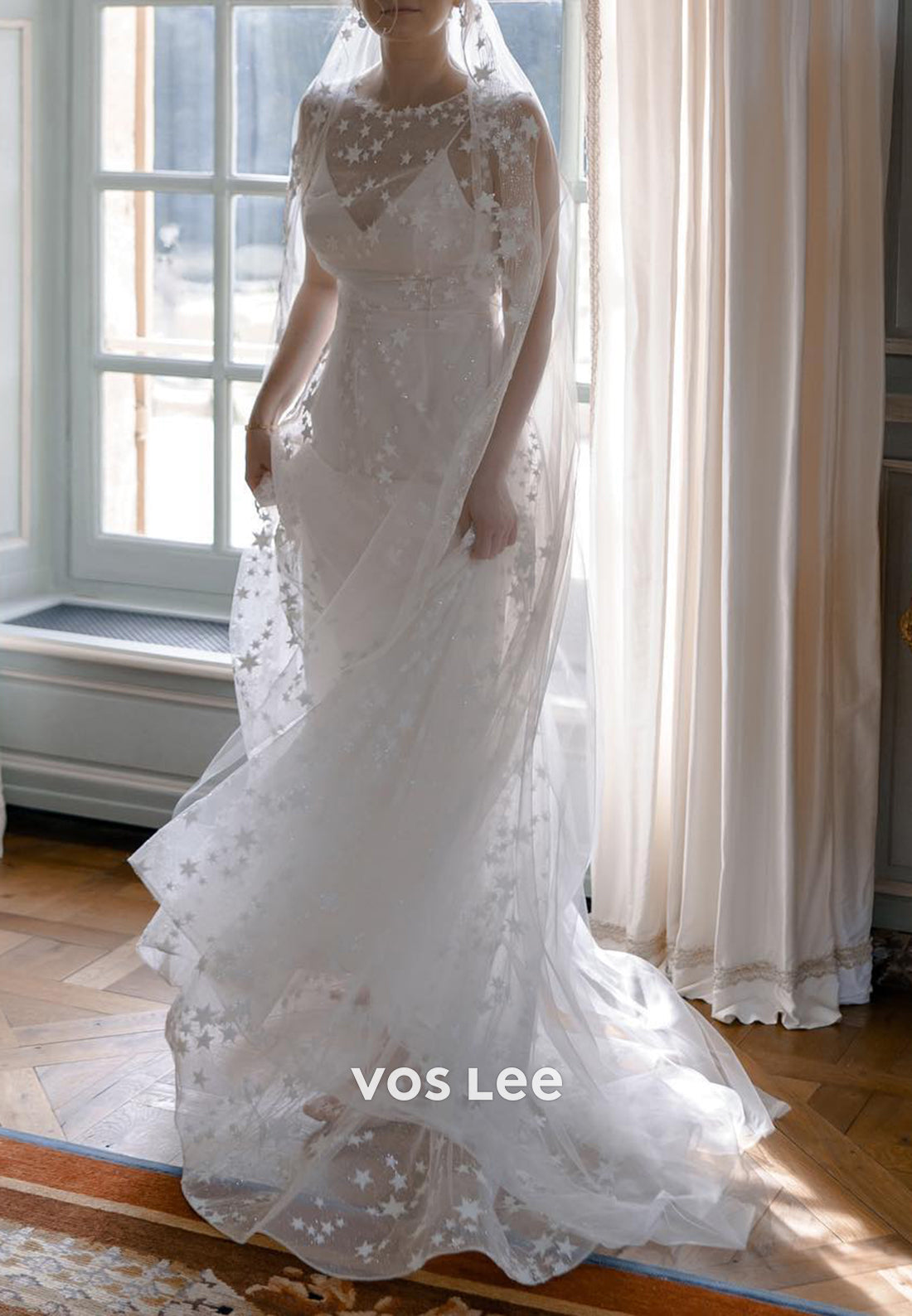 Gorgeous & Charming A-Line Scoop Illusion Tulle Pleated Maxi Dresses Wedding Dresses