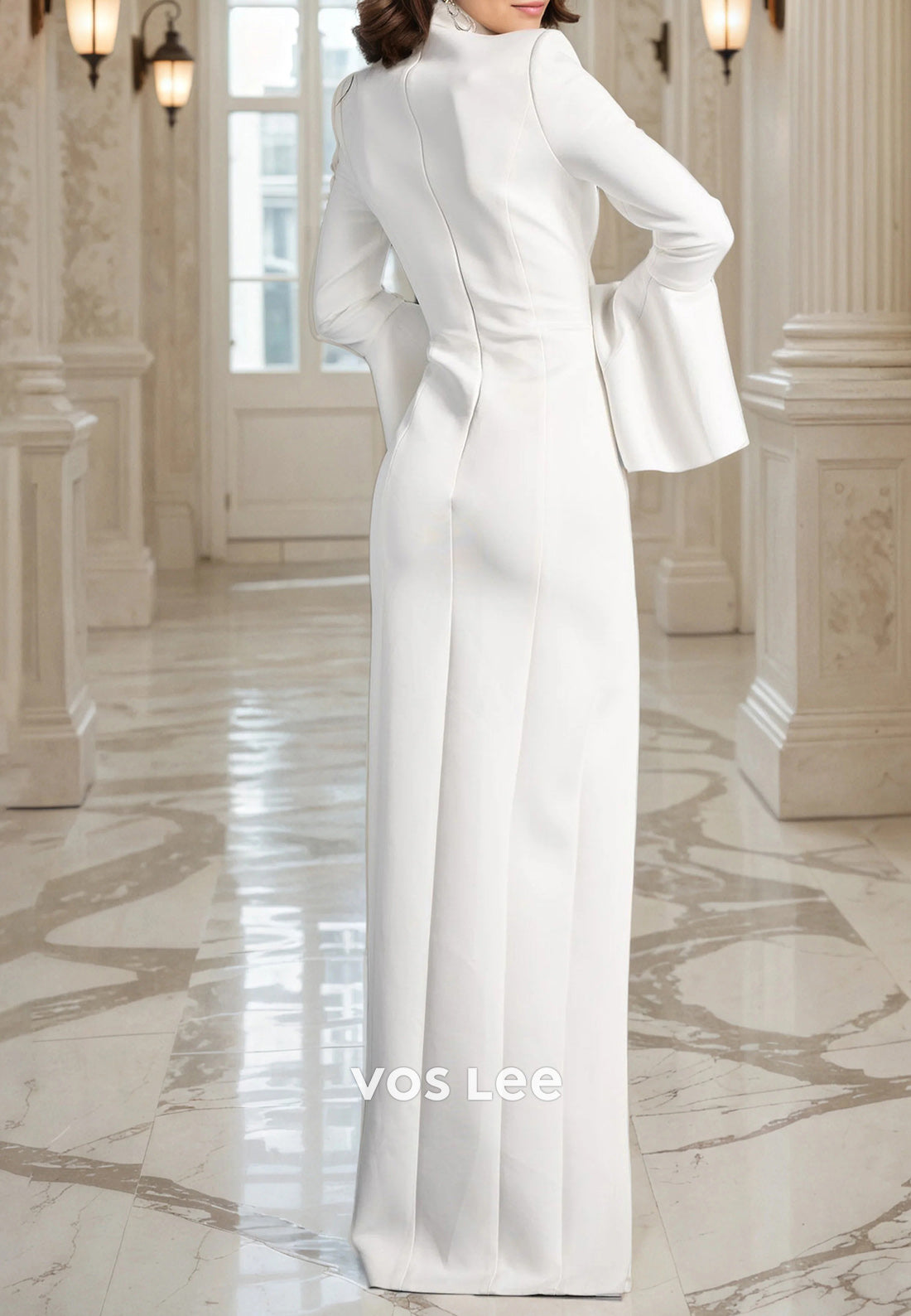 Classic & Timeless Bell Sleeves V Neck Mermaid Mother of Bride Dresses with High Split