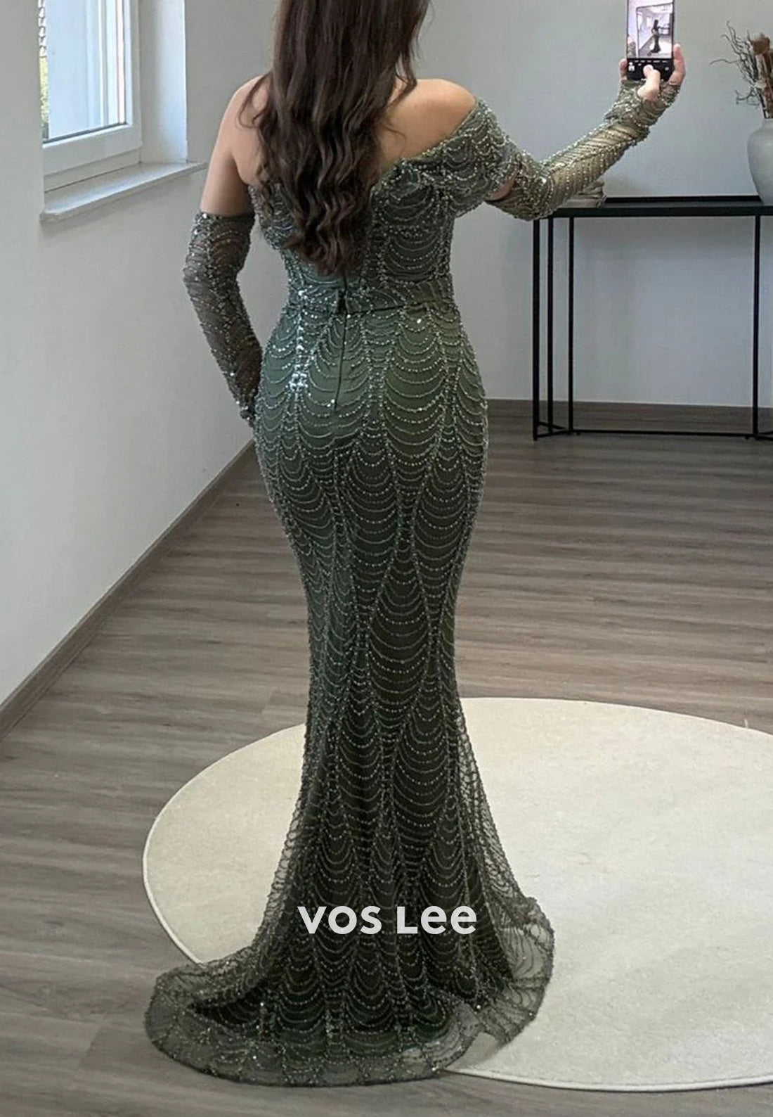 One Shoulder Fully Beading Sequins Embellished Floor-Length Mermaid Evening Dresses