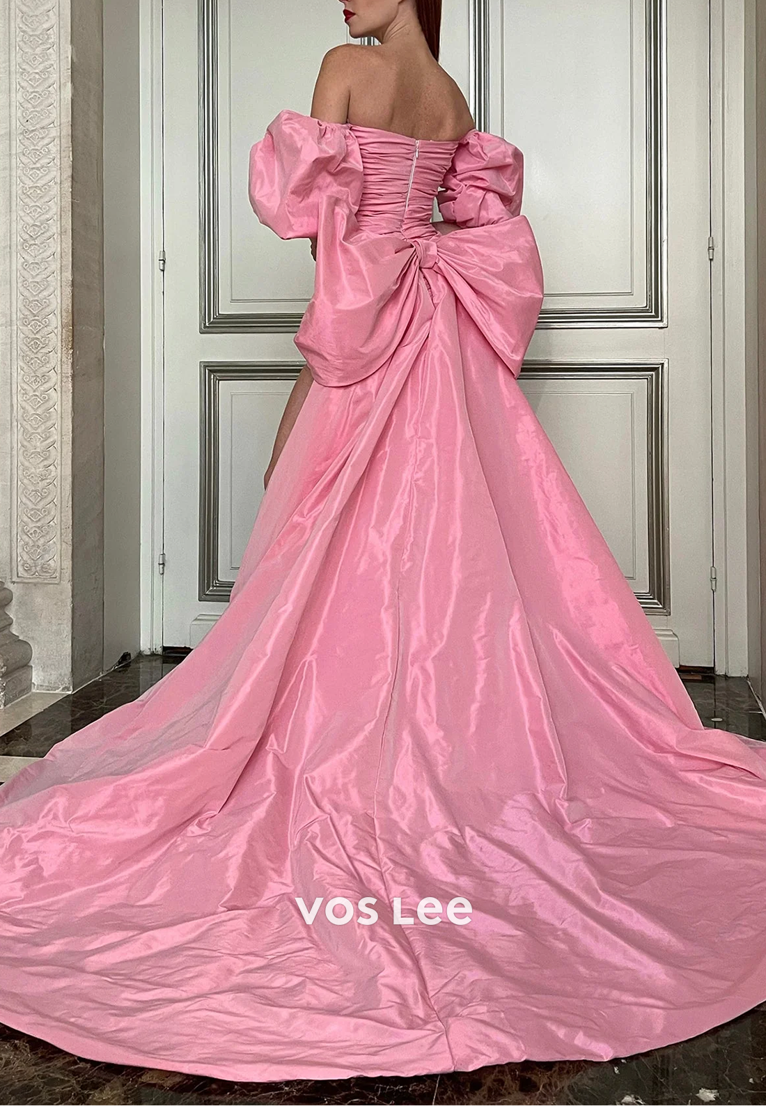 Elegant & Luxurious A-Line Short Sleeves High Low Formal Dresses with Court Train