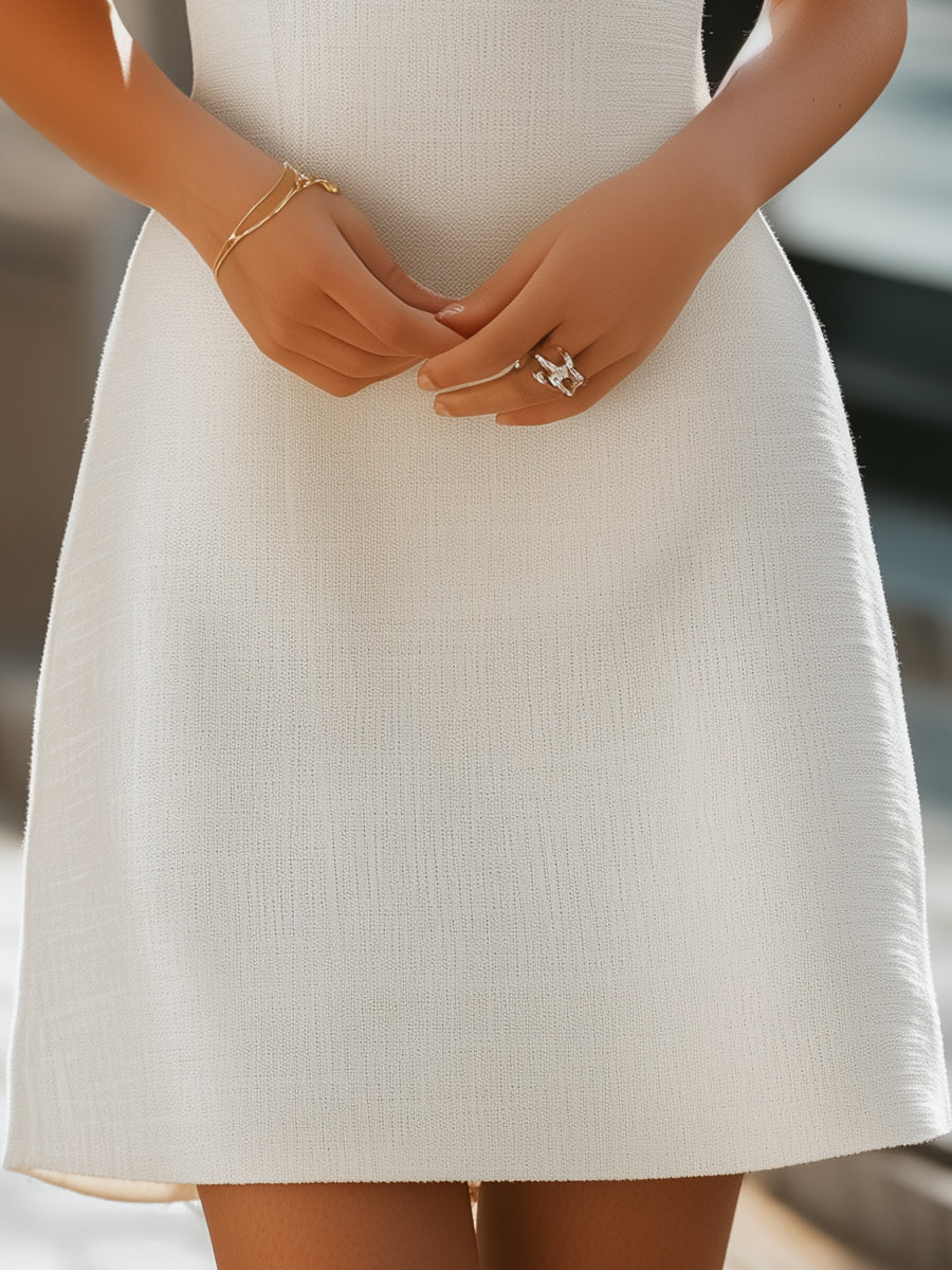 Textured A-Line Sleeveless Dress With Ruched Satin Neckline Wedding Guest Dresses