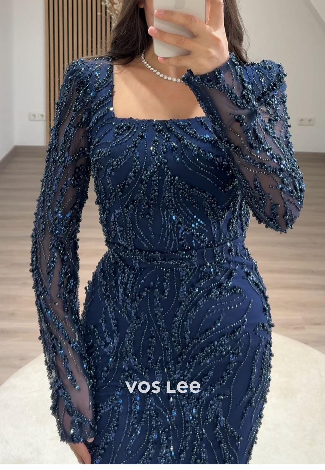 Elegance Allover Lace Beaded Long Sleeves Mermaid Evening Formal Dresses