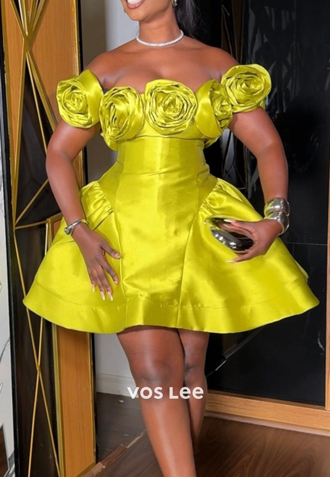 A-Line Floral Embellished Off the Shoulder Pleated Homecoming Dresses