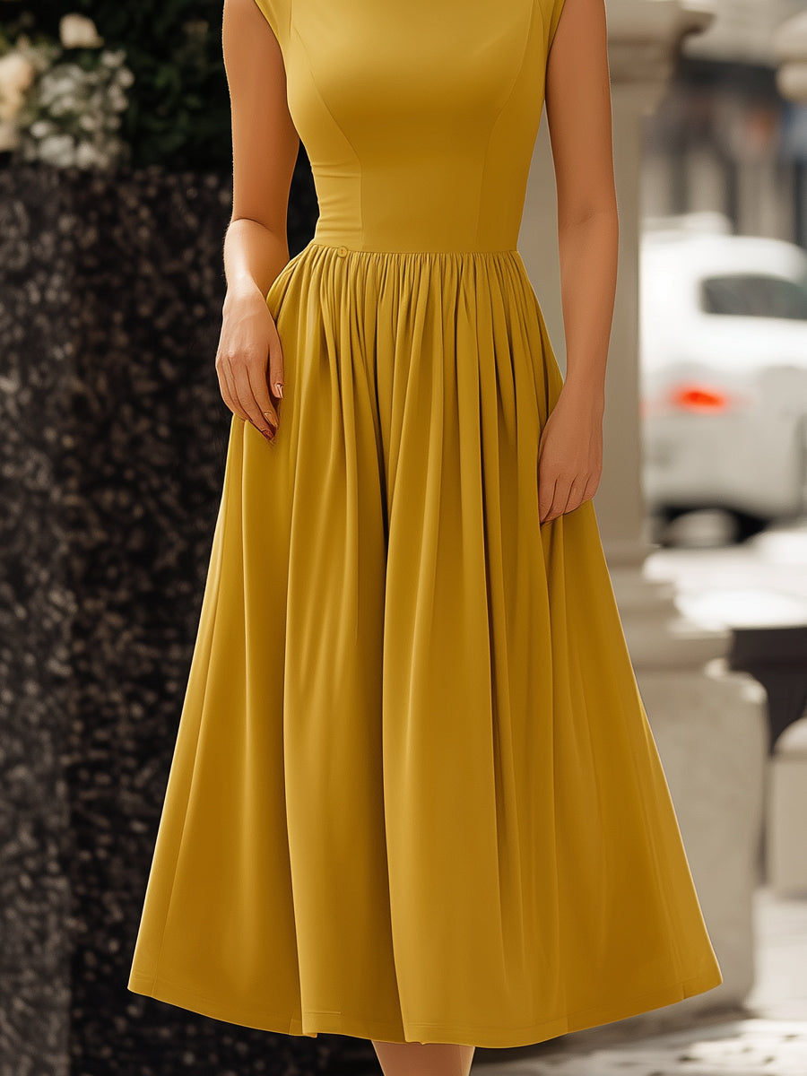 Two-Way Convertible High-Neck Draped Midi Dress