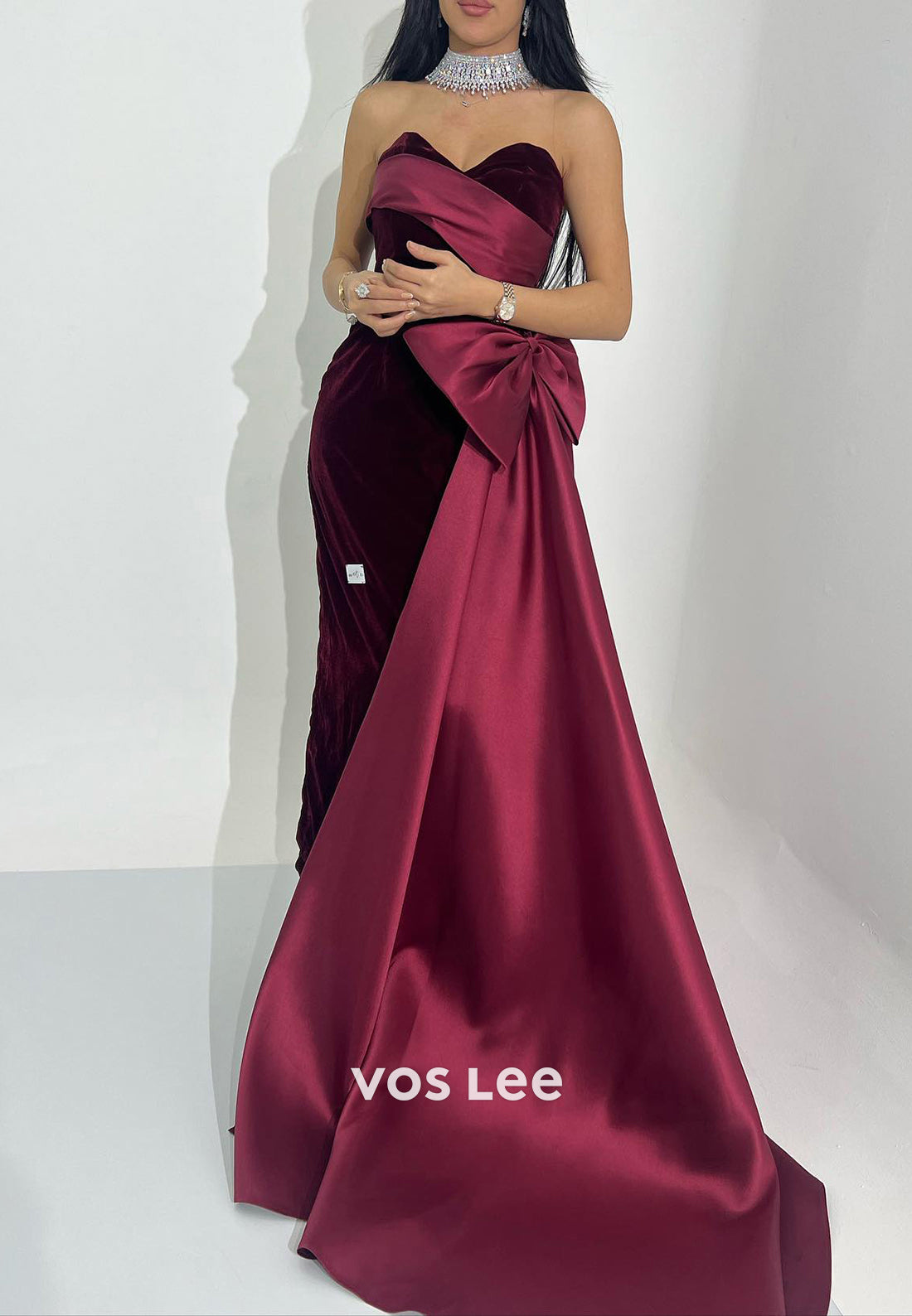 Strapless Sweetheart Bowknot Mermaid Evening Dresses with Sweep Train