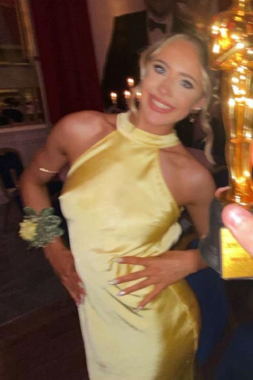 Yellow Halter Mermaid Long Prom Dress