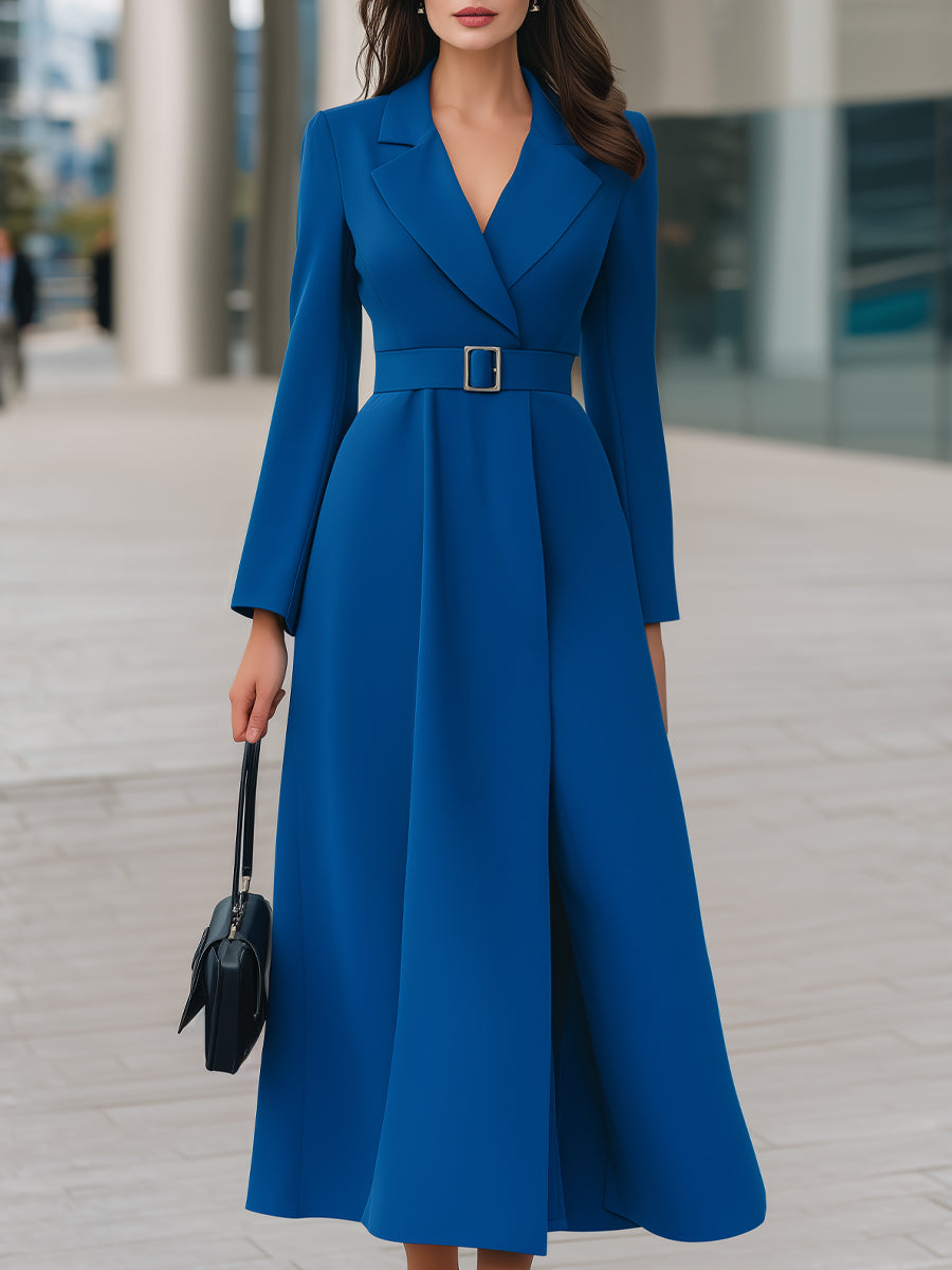 Elegant Belted Tailored A-line Maxi Dress