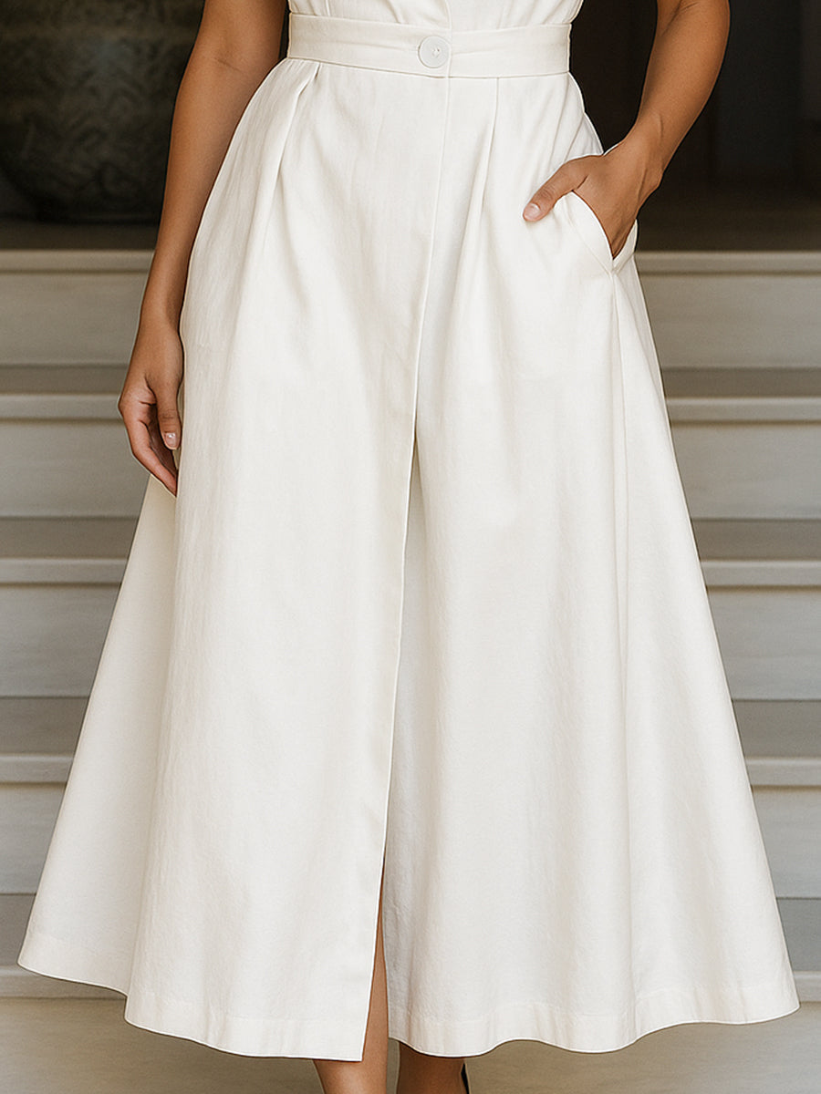 Sleeveless Ivory Midi Shirt Dress Wedding Guest Dresses