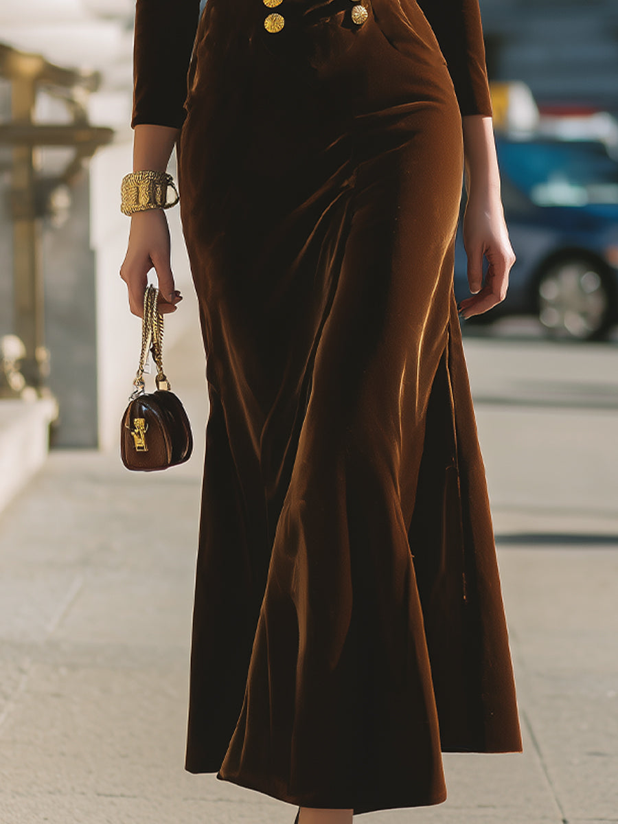 VOS LEE Luxurious Brown Velvet Madi Dress
