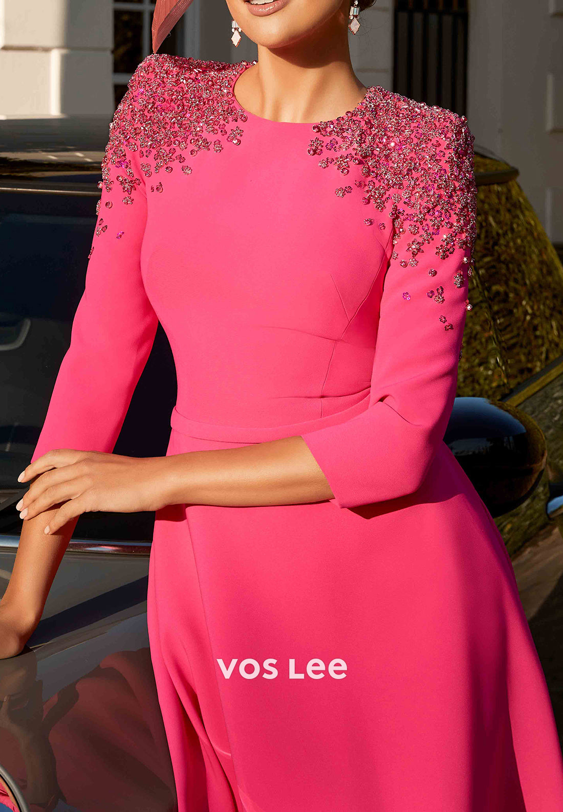 A-Line Scoop Beaded Long Sleeve Mother of Bride Dresses