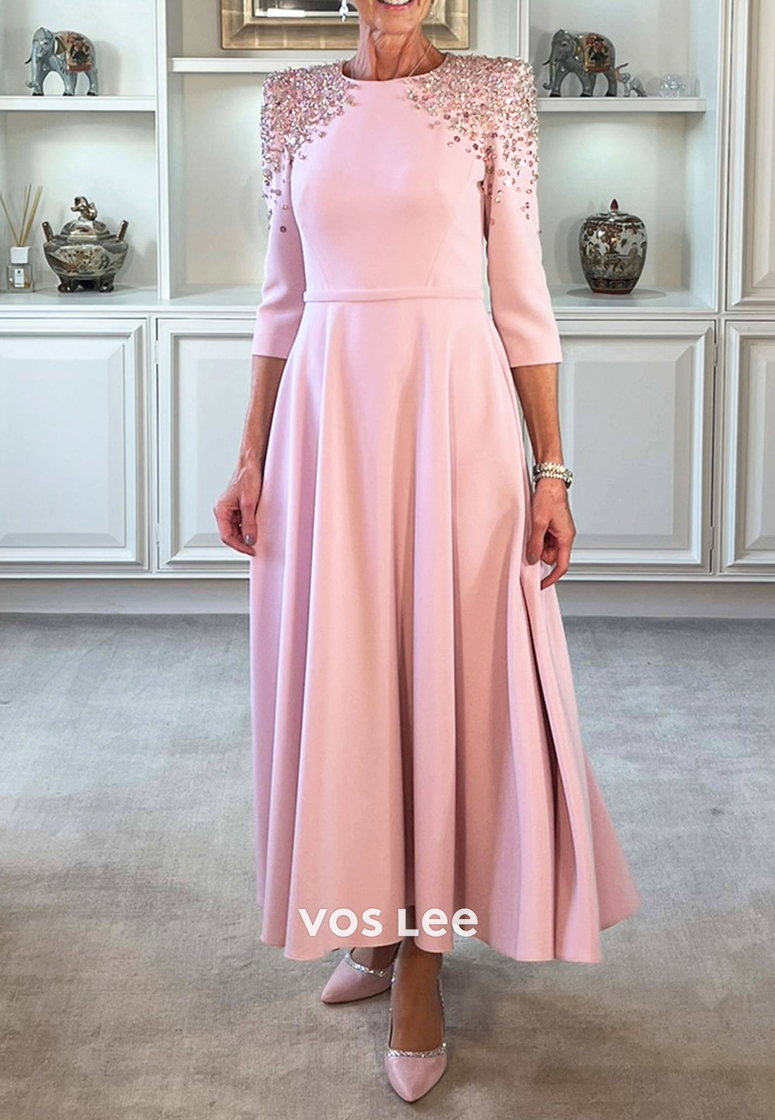 A-Line Scoop Beaded Long Sleeve Mother of Bride Dresses