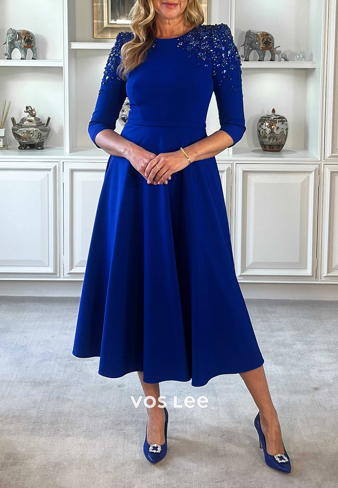 A-Line Scoop Beaded Long Sleeve Mother of Bride Dresses
