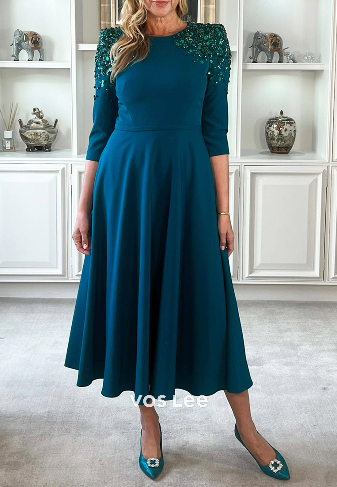 A-Line Scoop Beaded Long Sleeve Mother of Bride Dresses