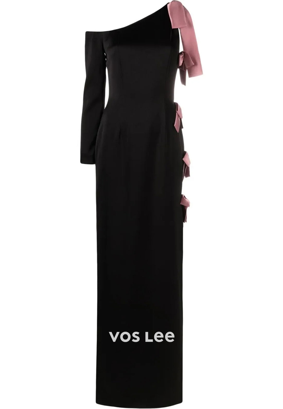 Long Sleeve One Shoulder Bowknot Ankle-Length Sheath Evening Dresses