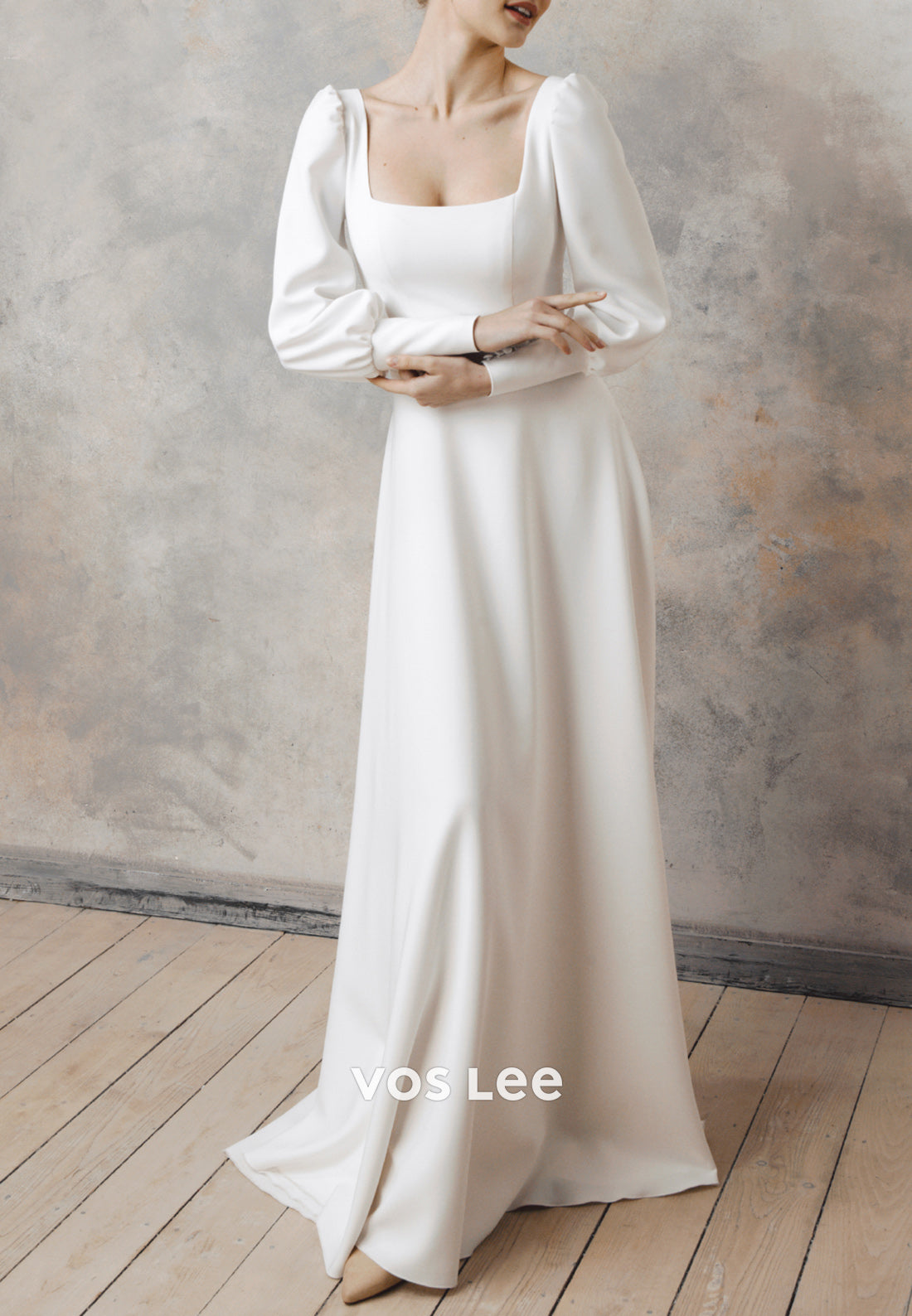 Gorgeous & Charming A-Line Long Sleeve Square Floor-Length Beach Wedding Dresses