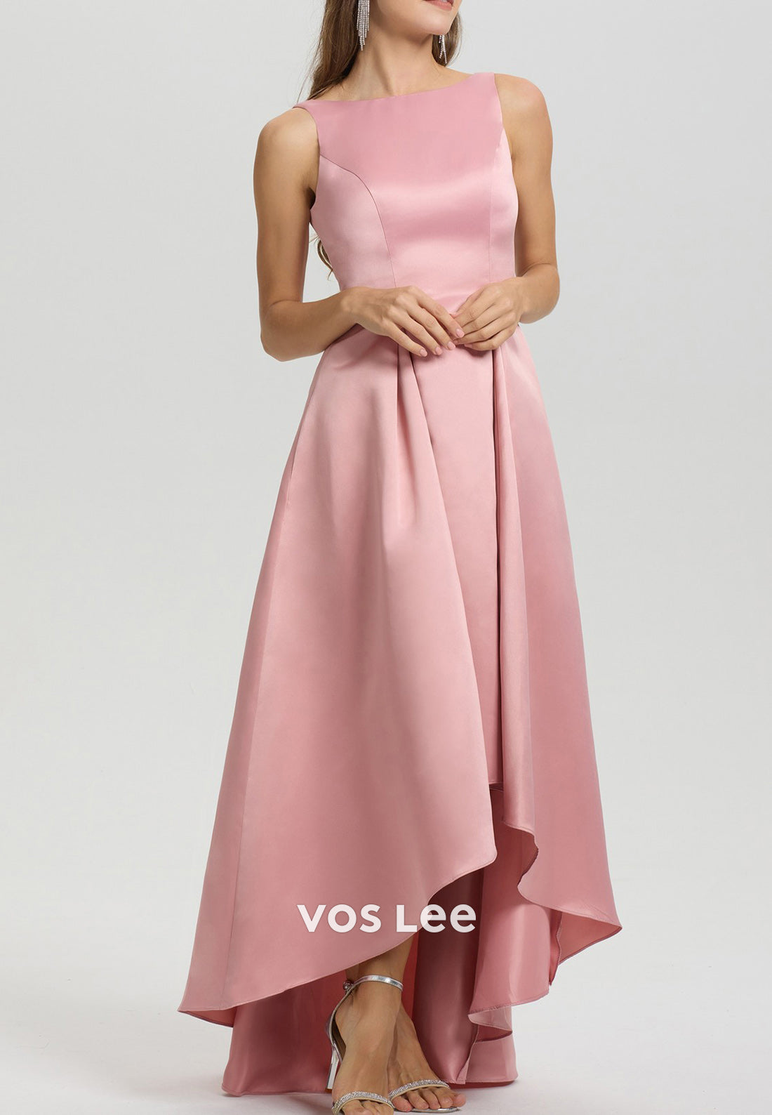 A-Line High Low Scoop Floor-Length Pleated Mother of Bride Dresses Formal Dresses