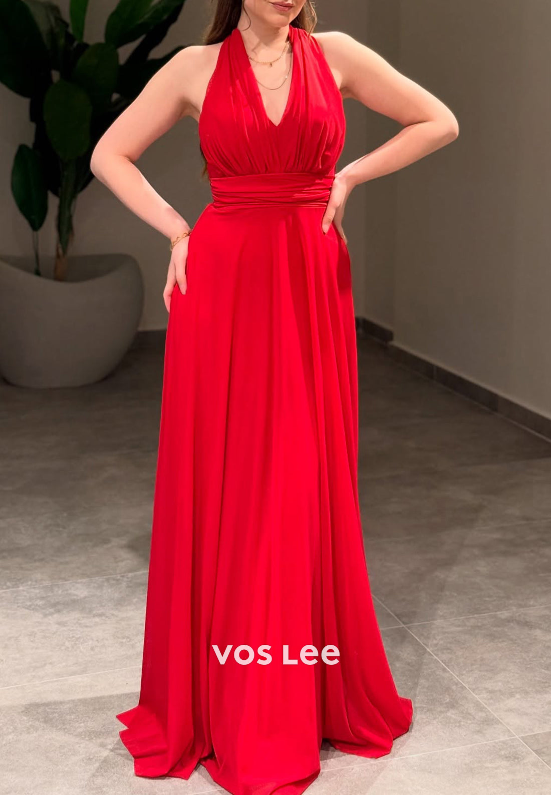 Sexy and Sleek A-Line Halter Pleated Floor-Length Evening Dresses