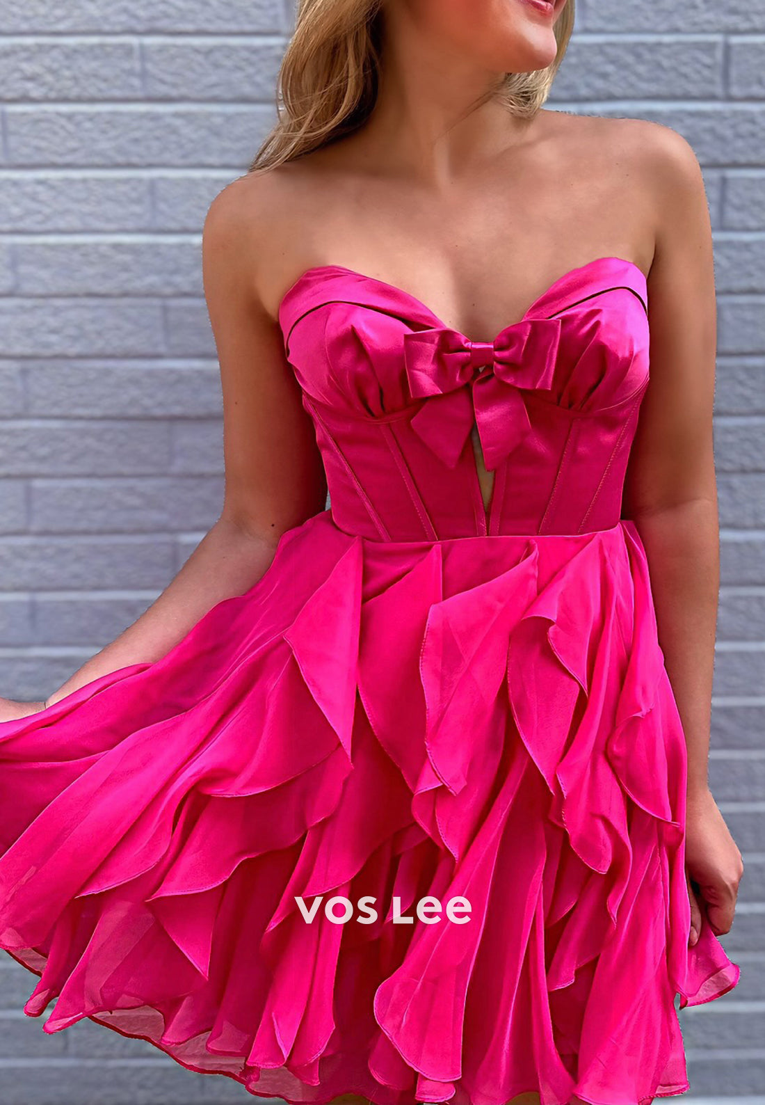 A-Line Strapless Sweetheart Pleated Bowknot Homecoming Dresses
