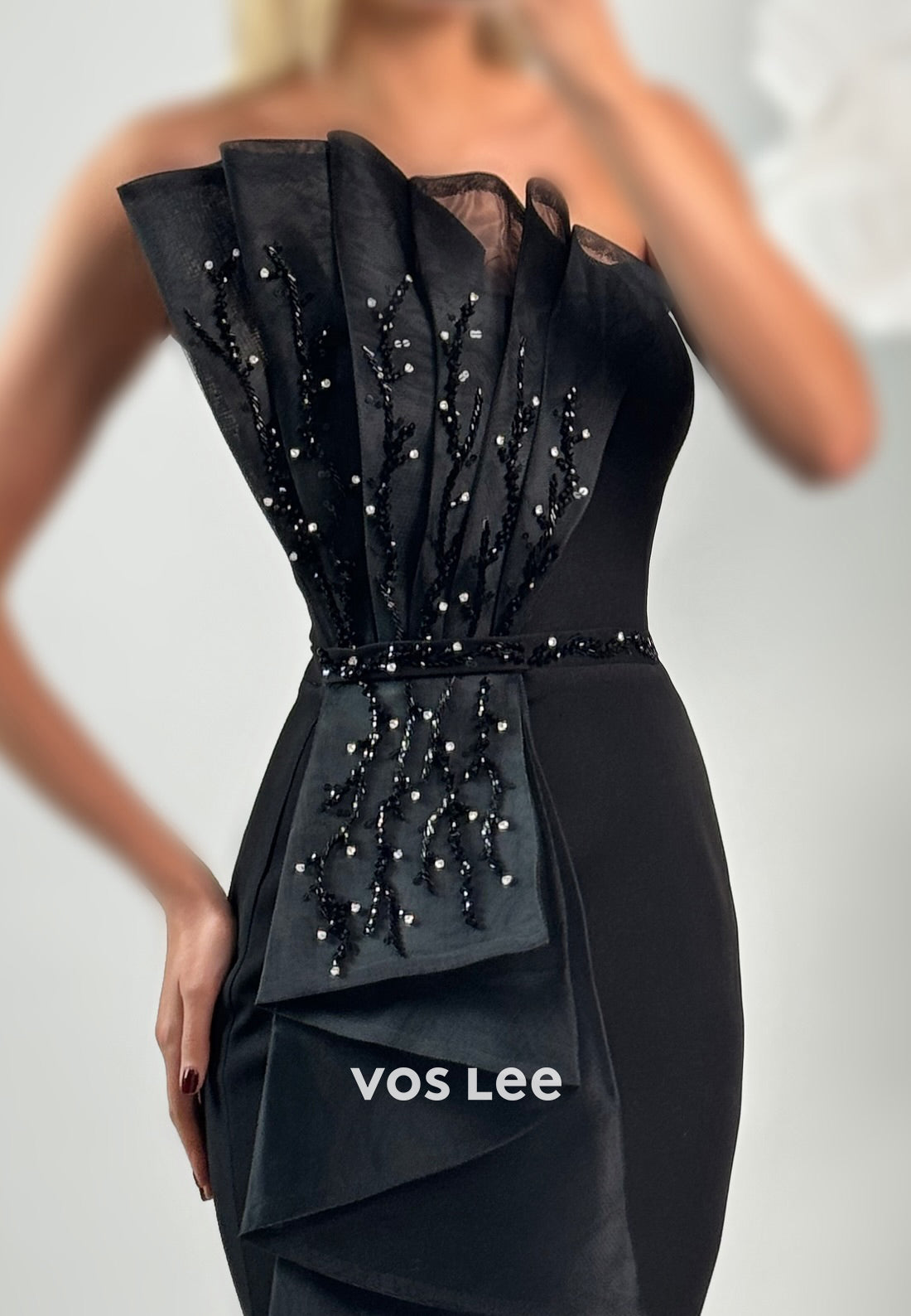 Strapless Rhinestone Beading Embellished Floor-Length Mermaid Prom Dresses with Side Split