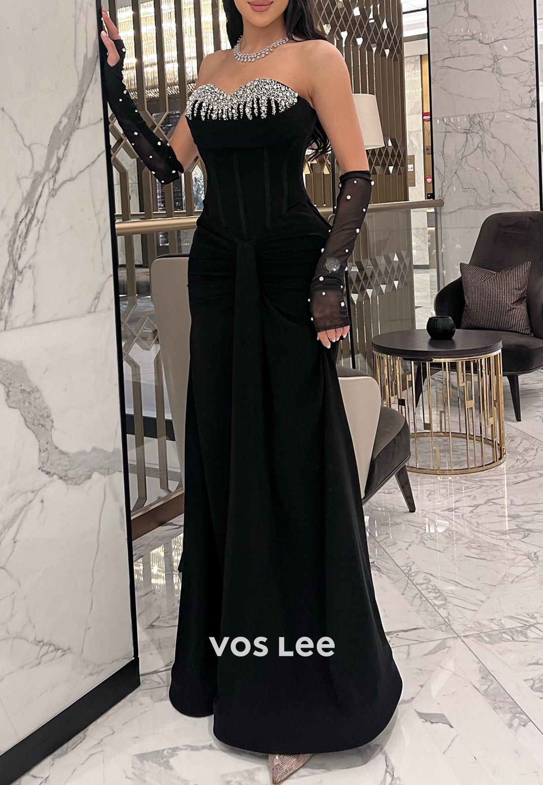 Strapless Sweetheart Rhinestone Embellished Floor-Length Mermaid Evening Dresses