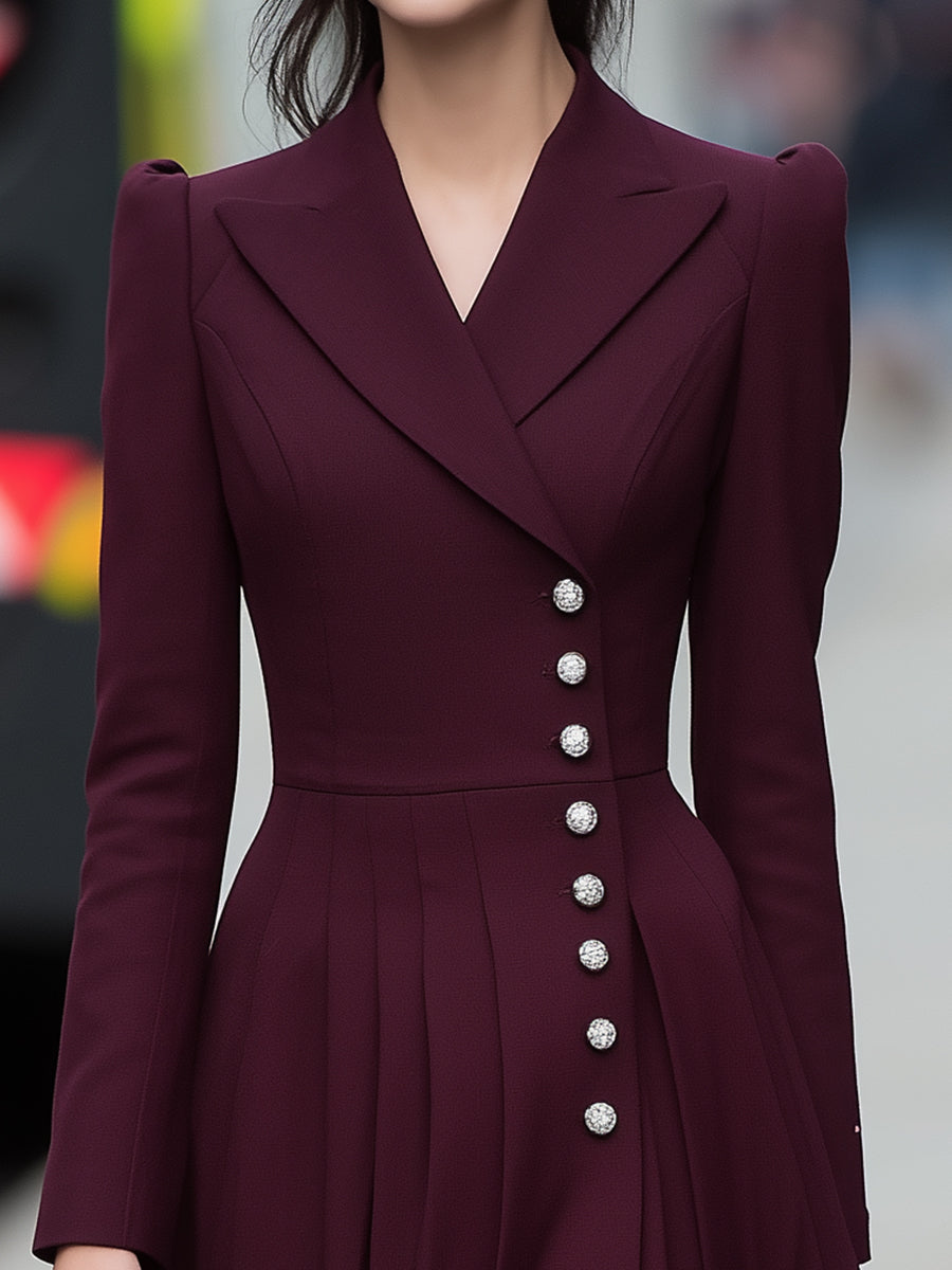 Asymmetric Buttoned Wool-Blend Midi Dress