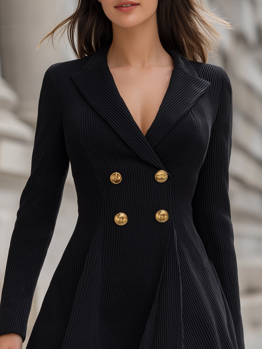 Woven Ribbed Double-Breasted Blazer Mini Dress