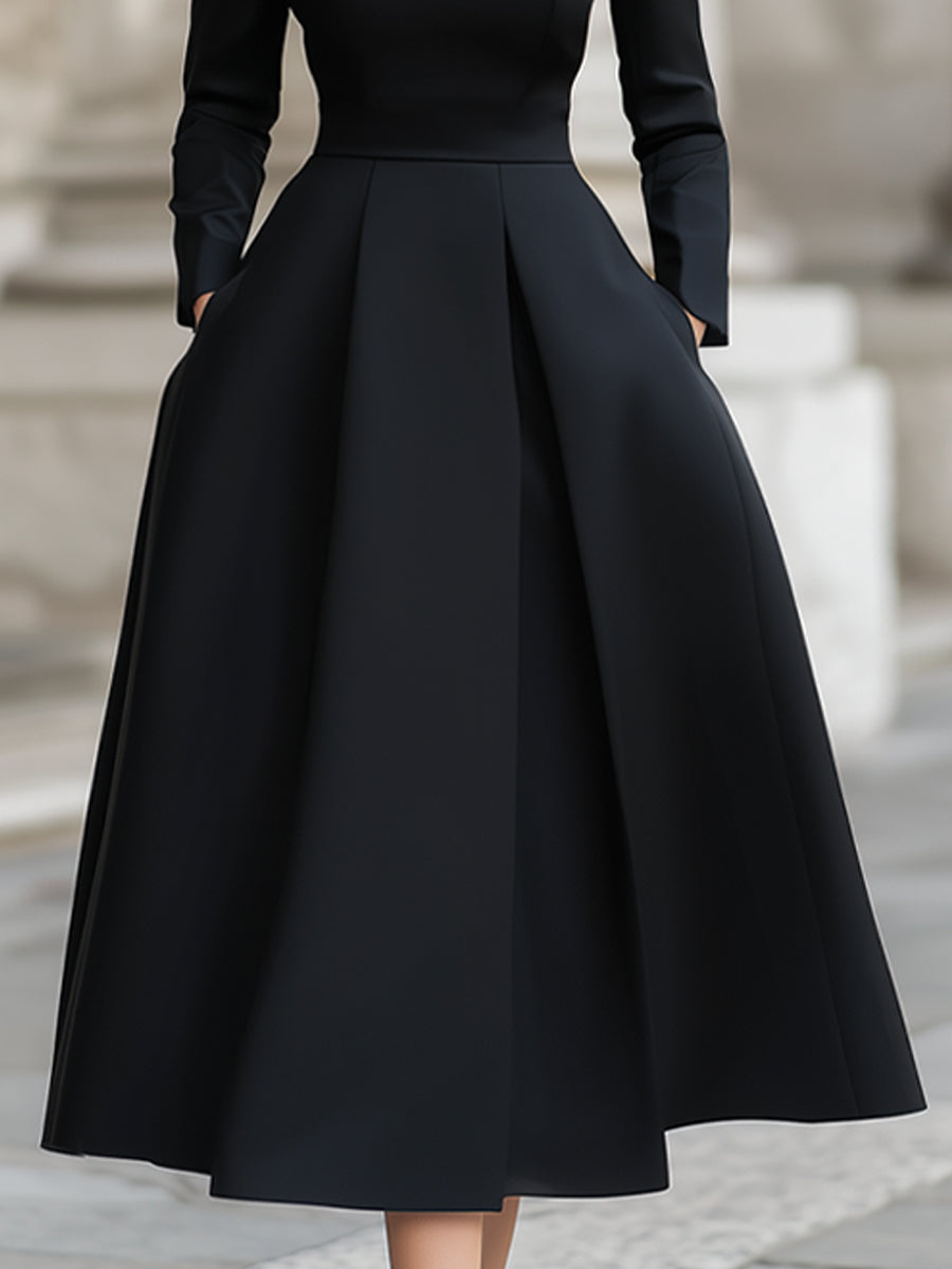 Elegant Structured V-Neck Midi Dress