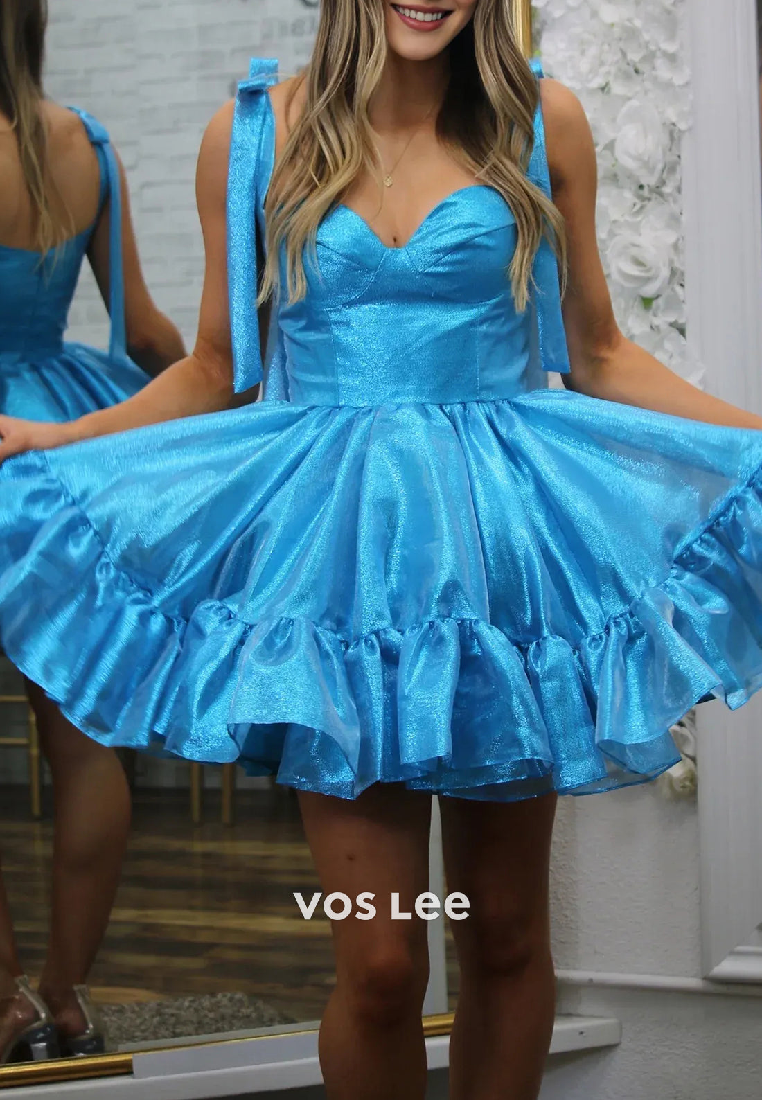 A-Line Sweetheart Spaghetti Straps Bowknot Pleated Homecoming Dresses