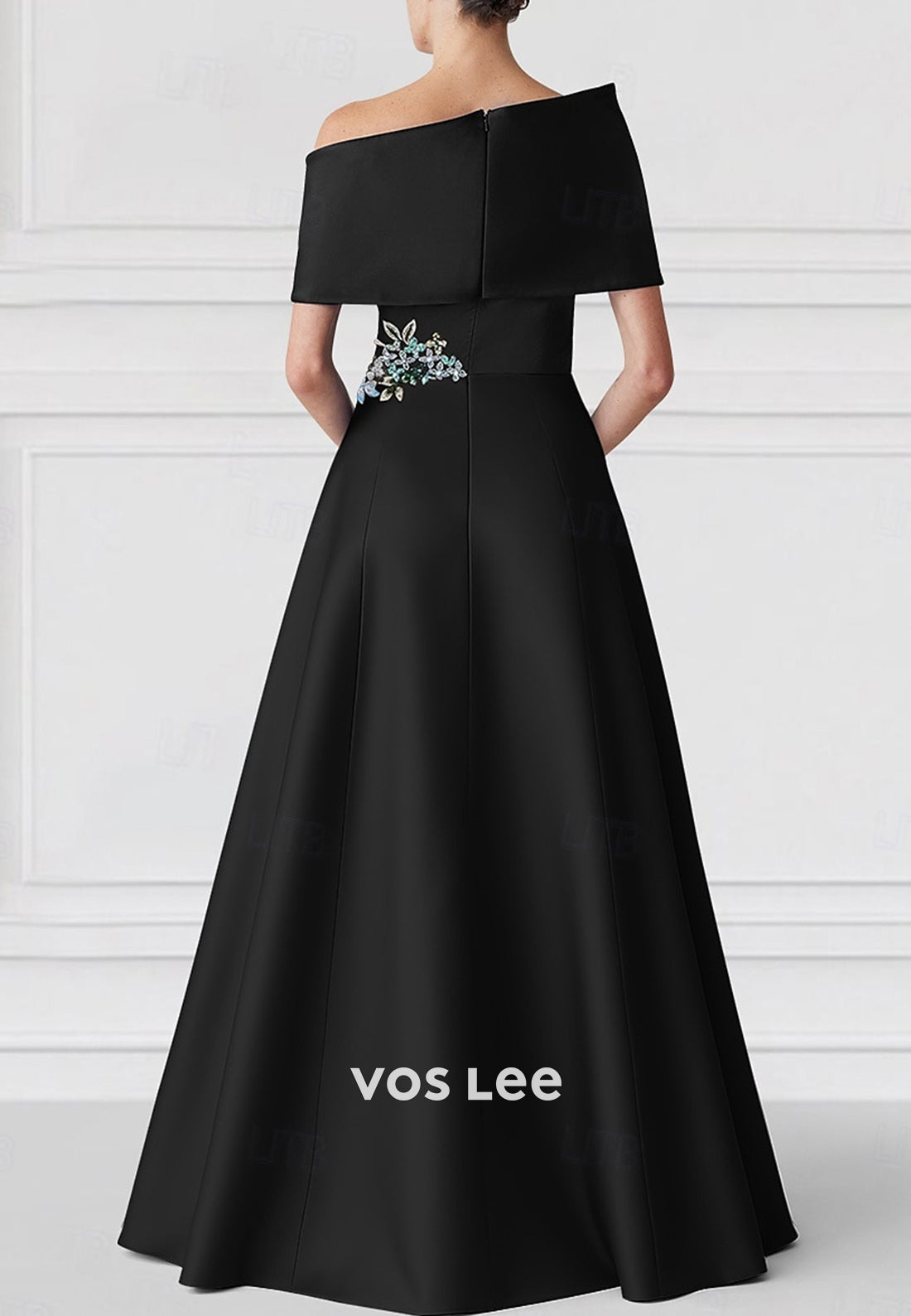 One Shoulder Appliqued Floor-Length Evening Dresses with High Split