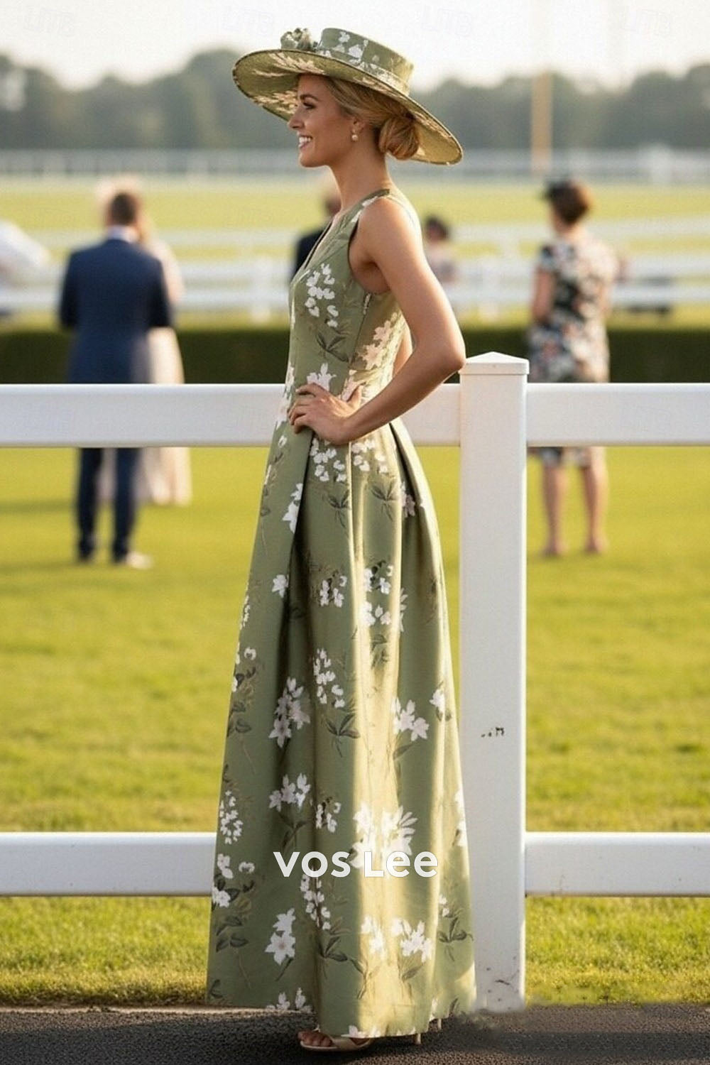 Green Floral Print V-Neck Maxi Dress | Kentucky Derby & Wedding Guest Formal Gown