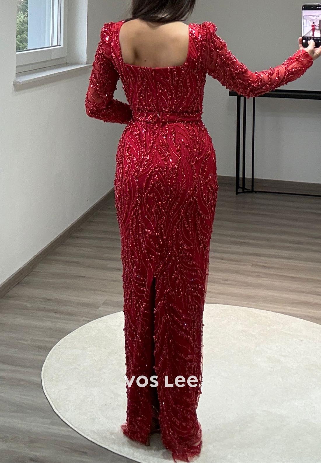 Elegance Allover Lace Beaded Long Sleeves Mermaid Evening Formal Dresses