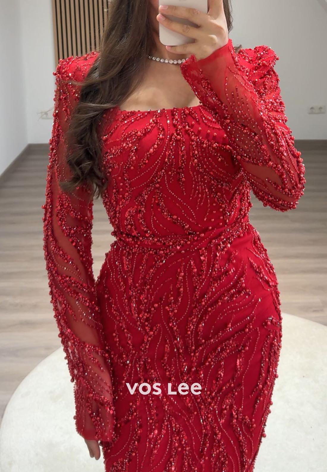 Elegance Allover Lace Beaded Long Sleeves Mermaid Evening Formal Dresses