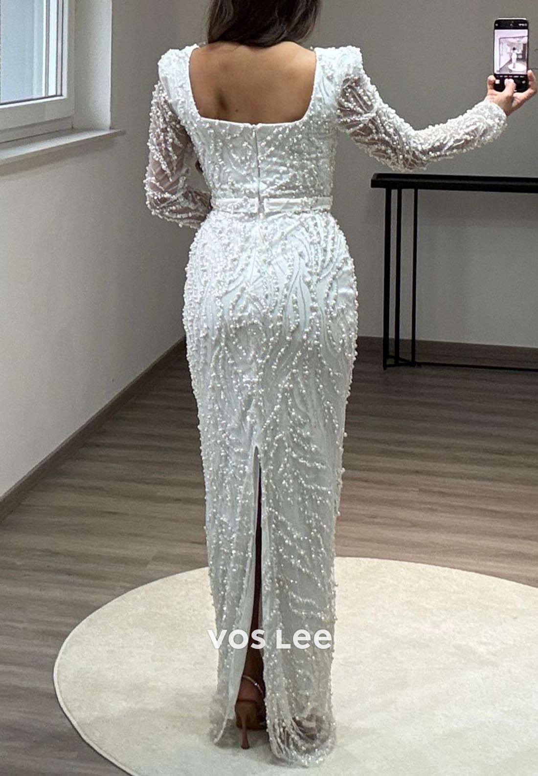 Elegance Allover Lace Beaded Long Sleeves Mermaid Evening Formal Dresses